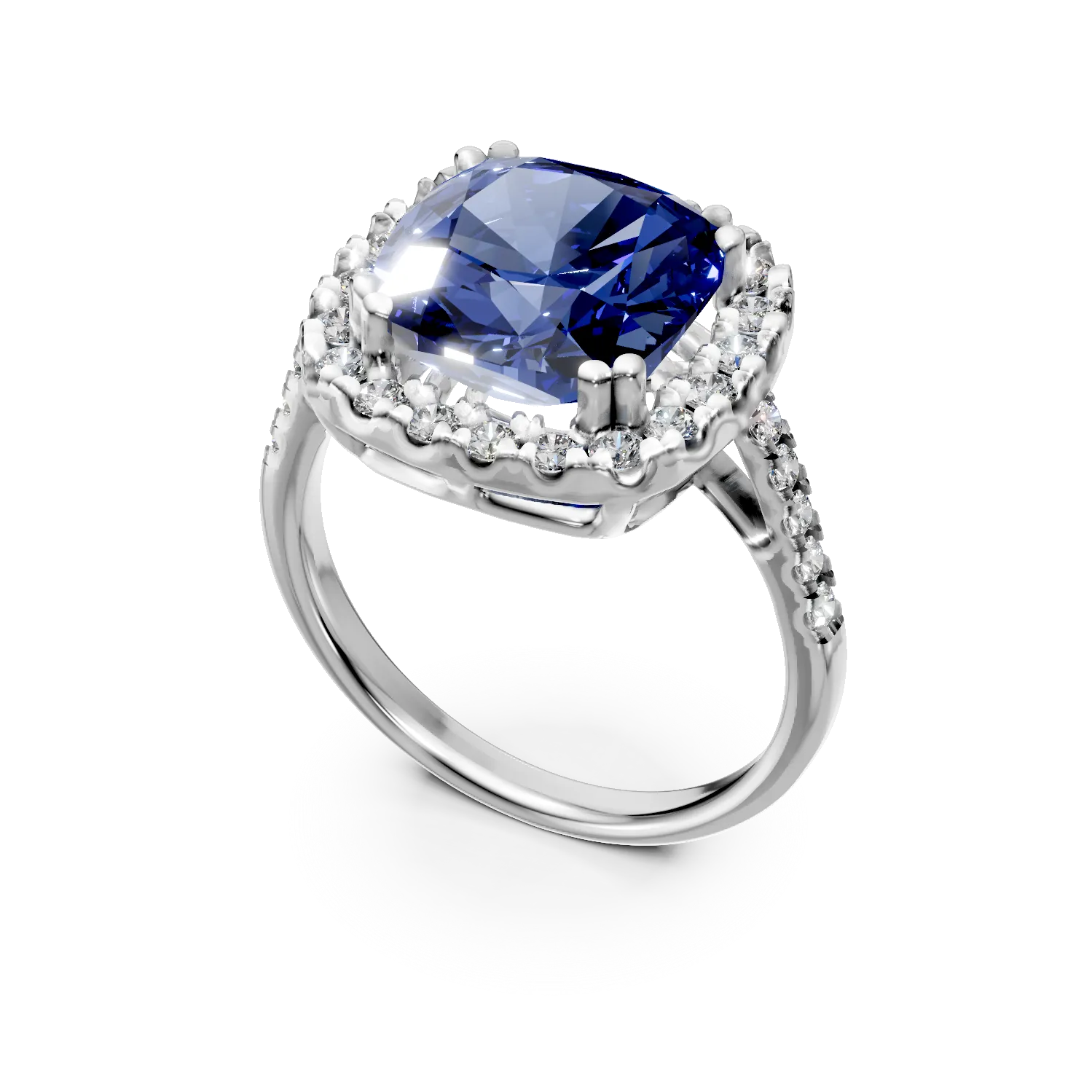 Inel din aur alb cu safir si diamante de 6.02ct create in laborator