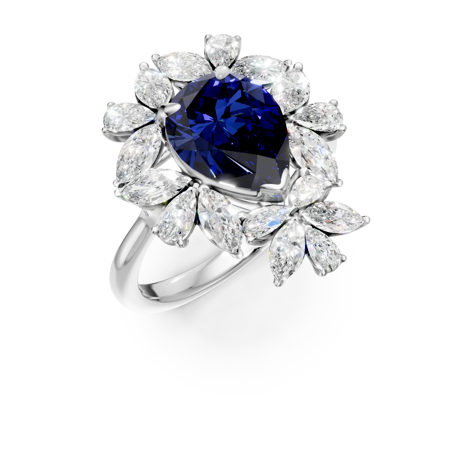Inel din aur alb cu safir si diamante de 4.35ct create in laborator