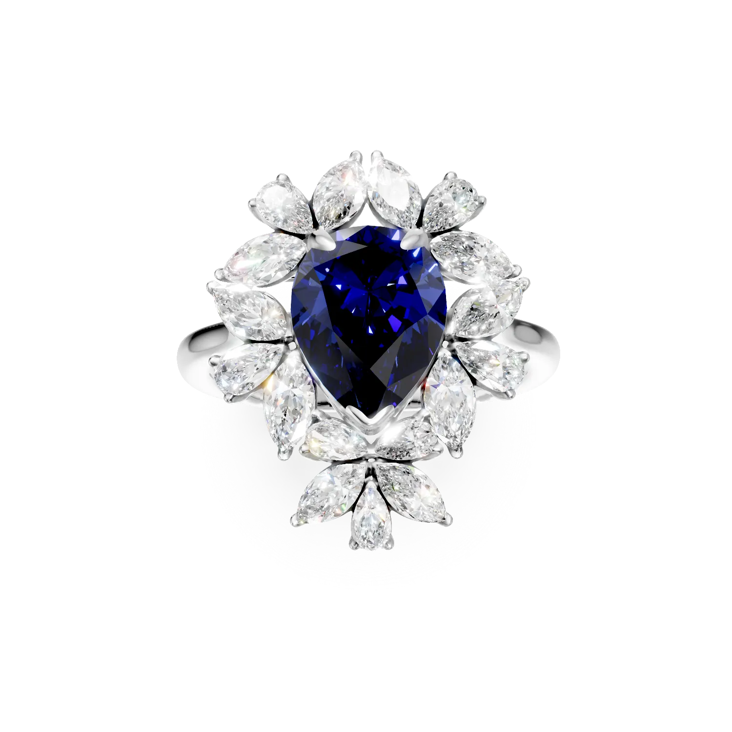 Inel din aur alb cu safir si diamante de 4.35ct create in laborator