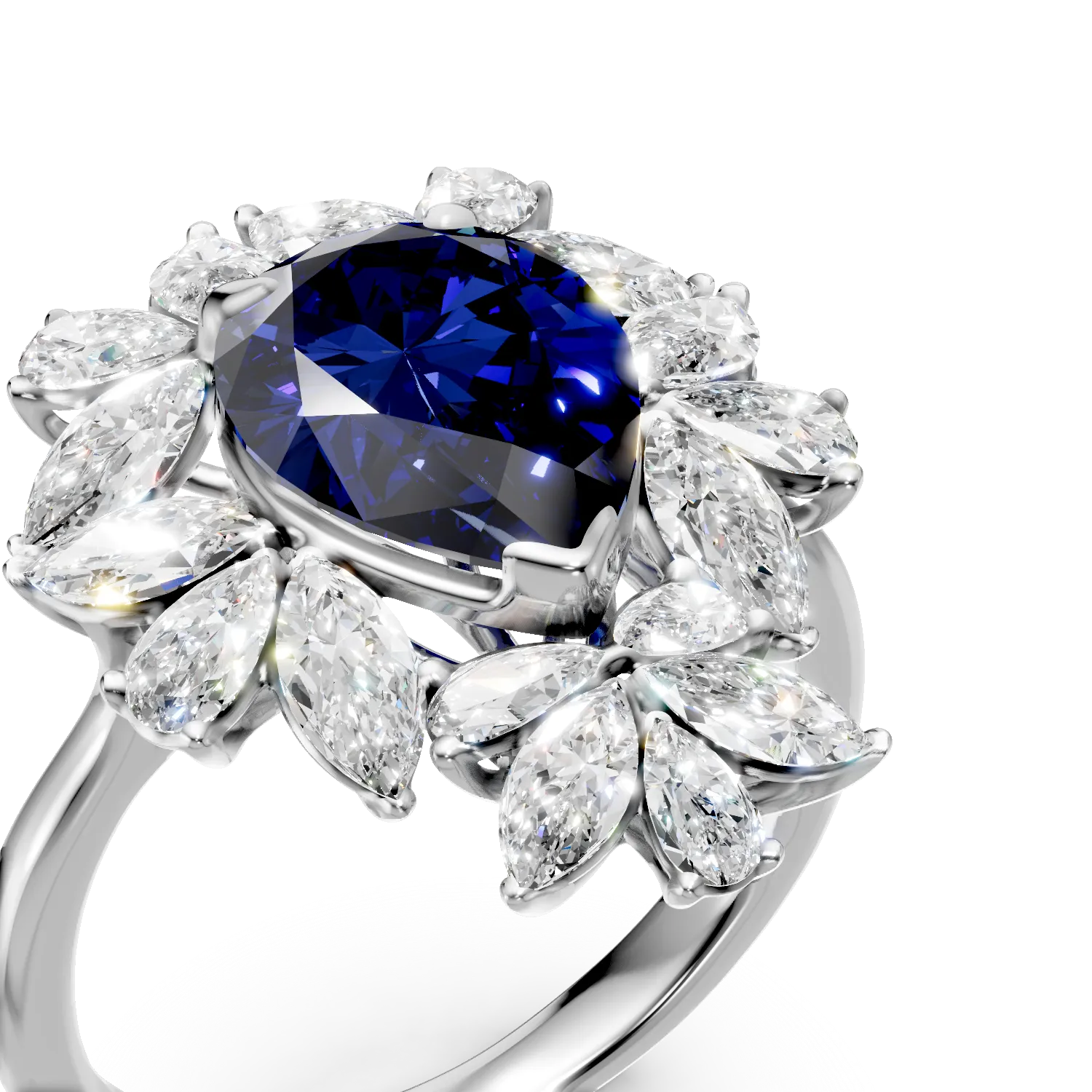 Inel din aur alb cu safir si diamante de 4.35ct create in laborator
