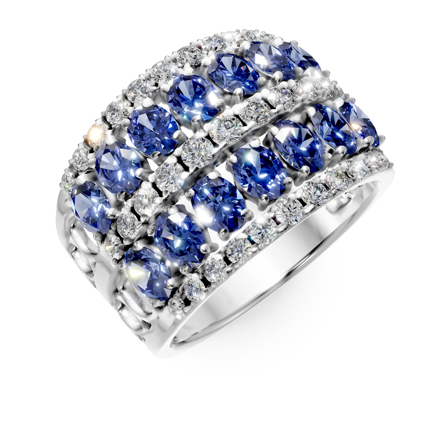 Inel din aur galben cu safire si diamante de 3.78ct create in laborator