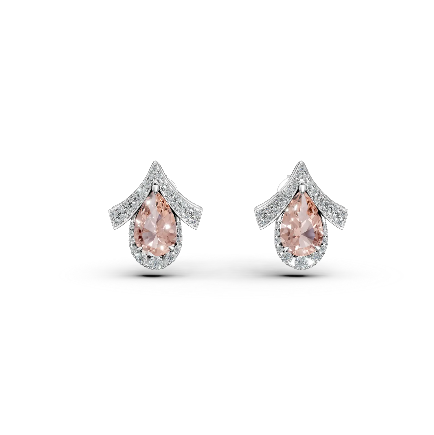 Cercei geometrici din aur alb cu diamante roz si incolore de 3.6ct create in laborator