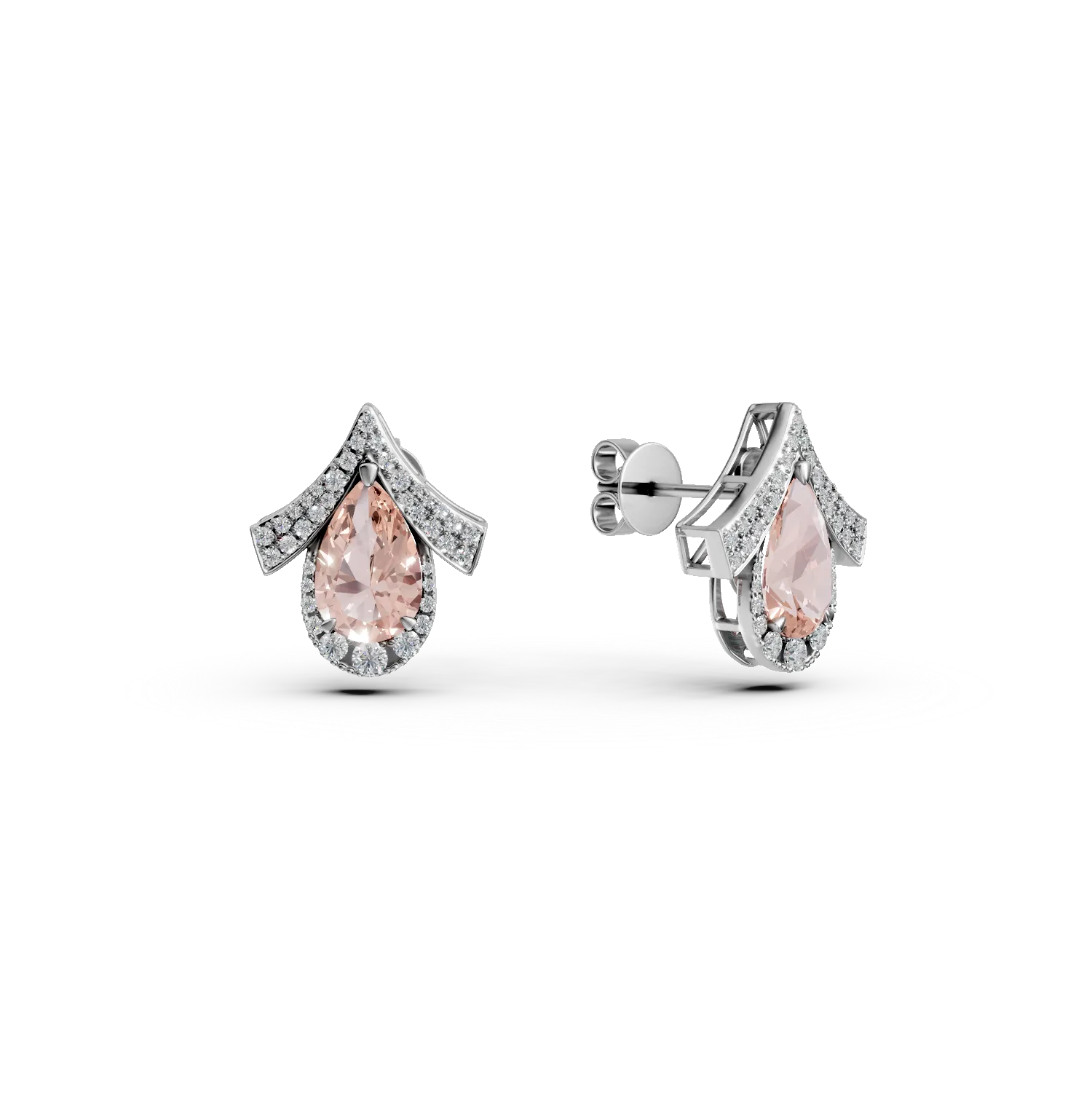 Cercei geometrici din aur alb cu diamante roz si incolore de 3.6ct create in laborator