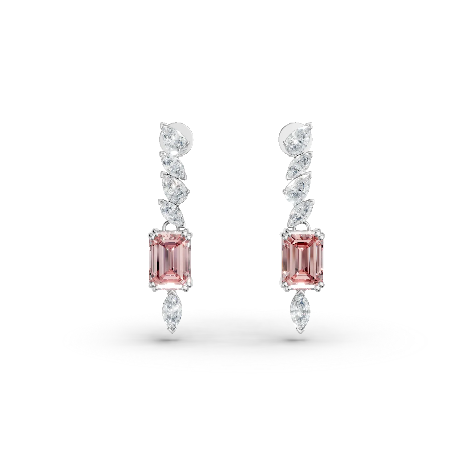 Cercei lungi din aur alb cu diamante fancy roz si diamante incolore de 5.69ct create in laborator