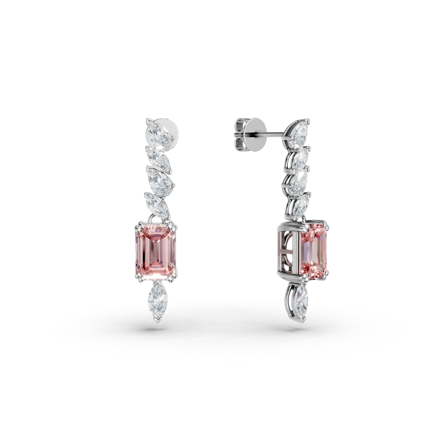 Cercei lungi din aur alb cu diamante fancy roz si diamante incolore de 5.69ct create in laborator