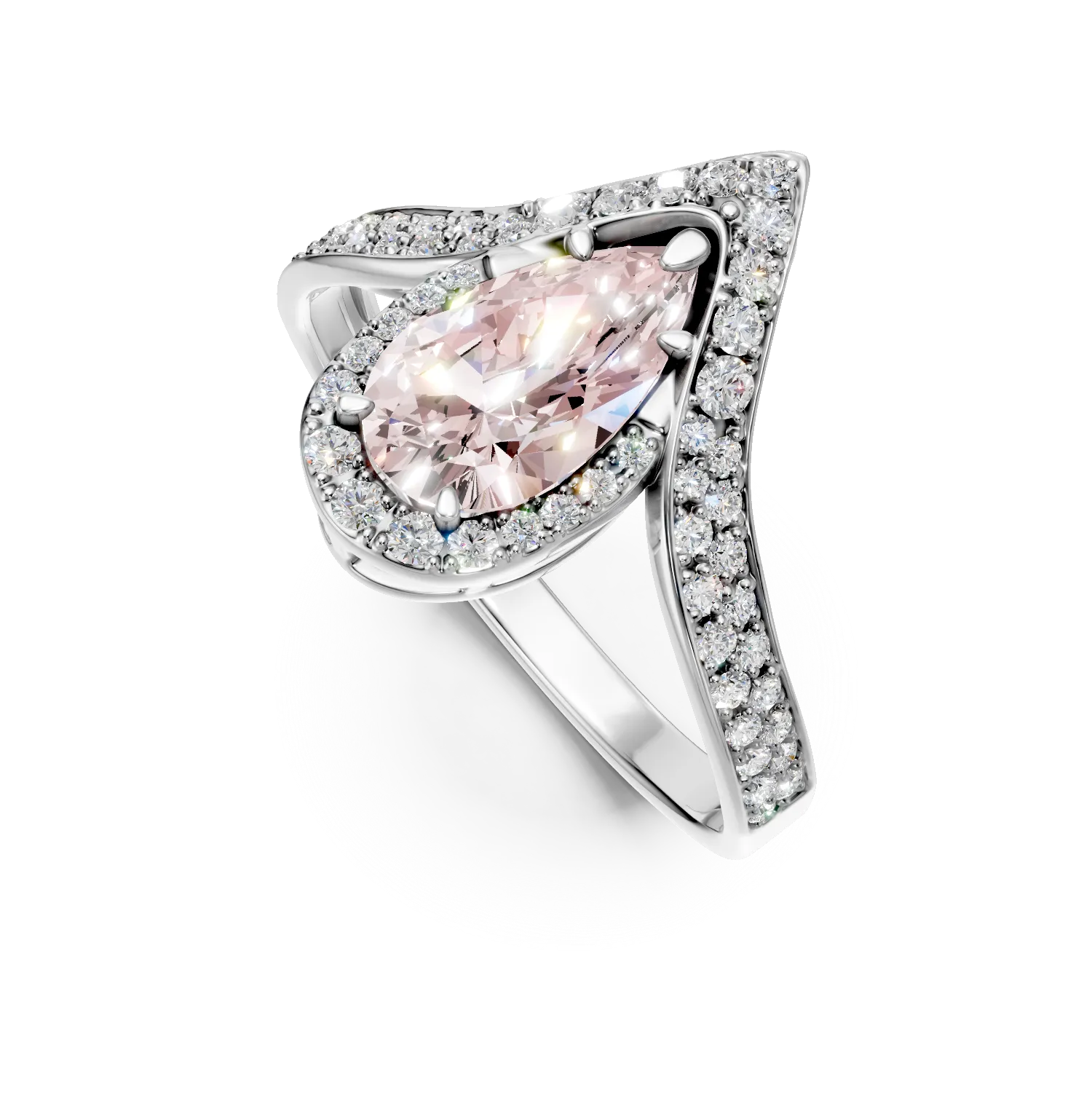 Inel geometric din aur alb cu diamante roz si incolore de 2.8ct create in laborator