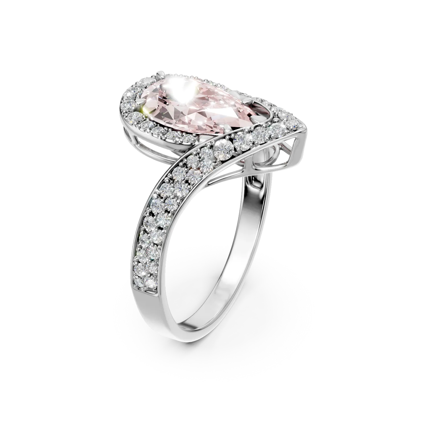 Inel geometric din aur alb cu diamante roz si incolore de 2.8ct create in laborator