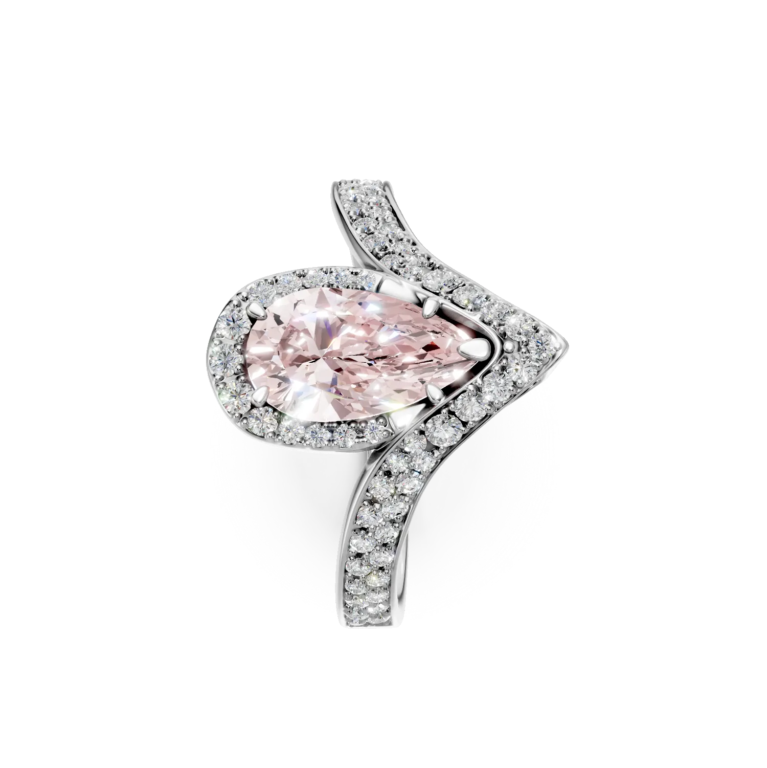 Inel geometric din aur alb cu diamante roz si incolore de 2.8ct create in laborator