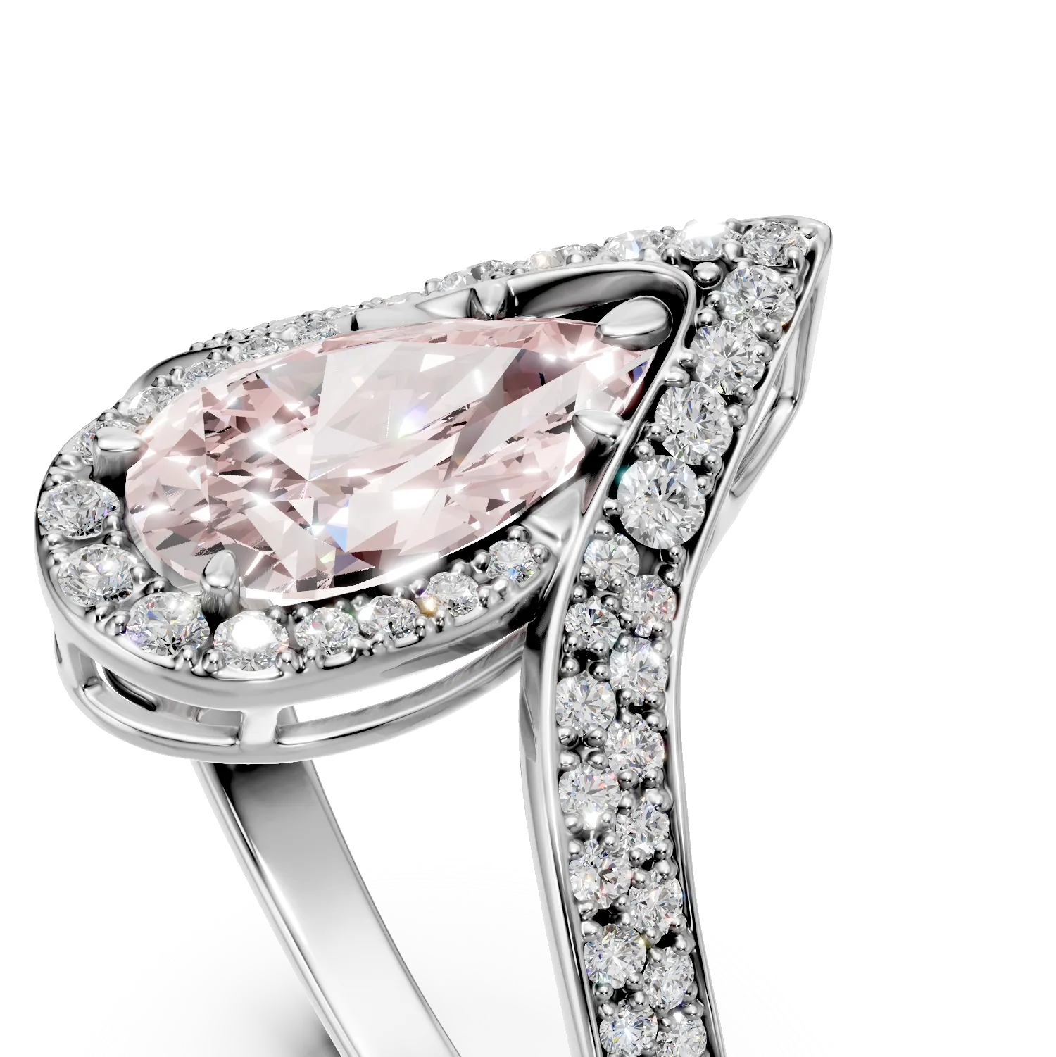 Inel geometric din aur alb cu diamante roz si incolore de 2.8ct create in laborator