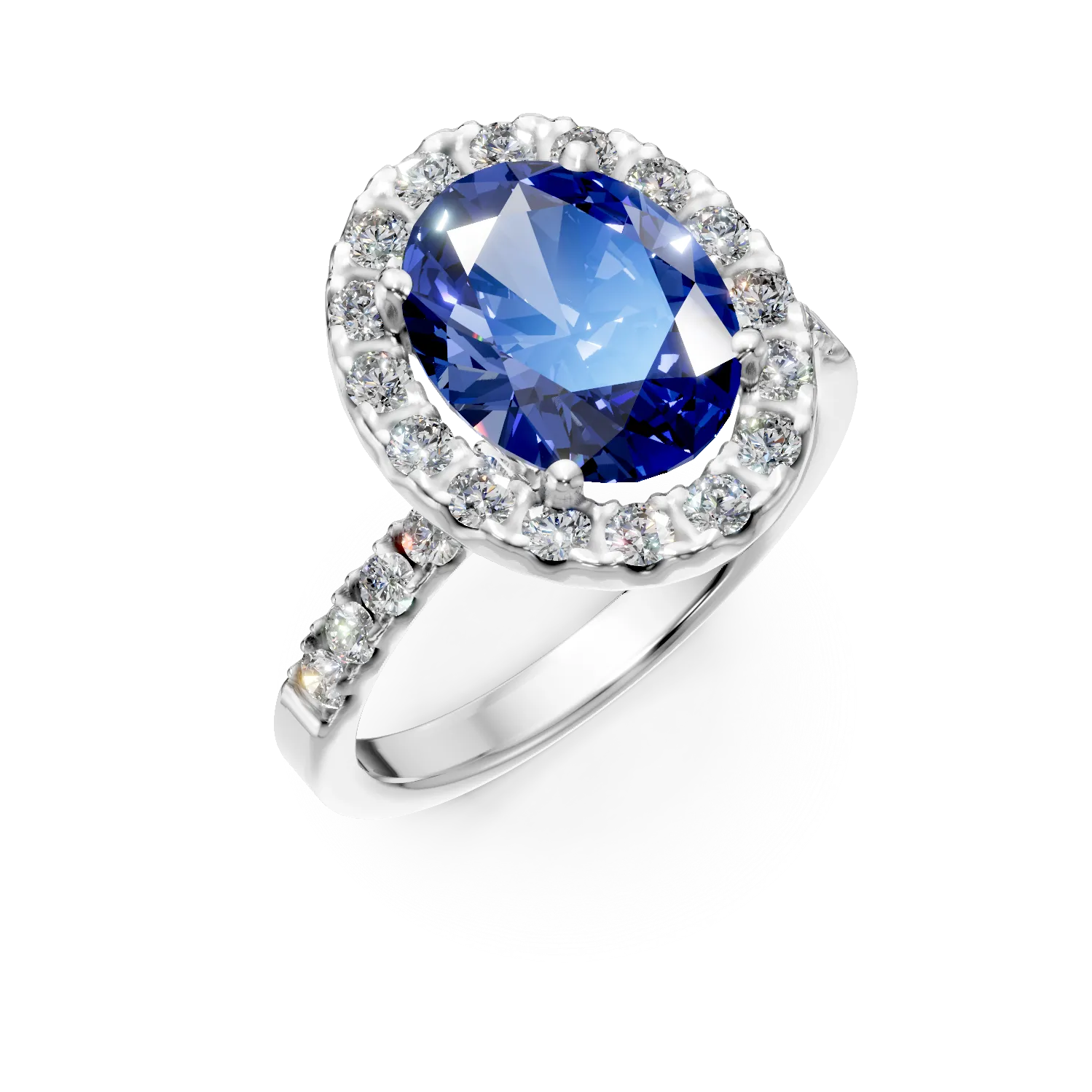 Inel din aur alb cu safir si diamante de 4.29ct create in laborator