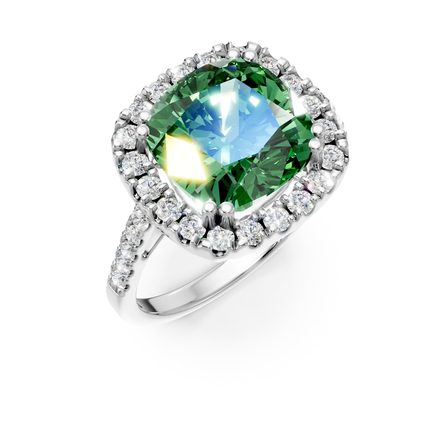 Inel din aur alb cu smarald si diamante de 4.4ct create in laborator