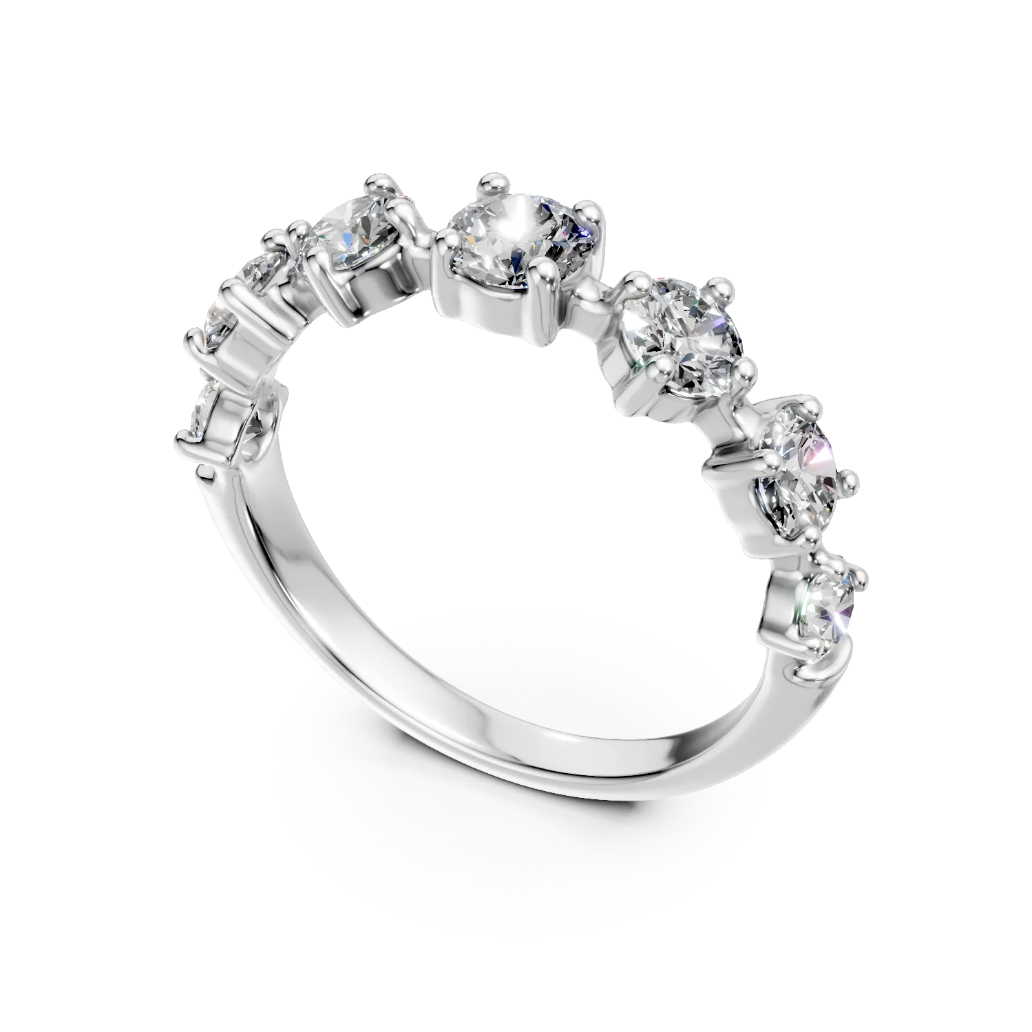 Inel semi eternity din aur alb cu diamante de 0.9ct create in laborator