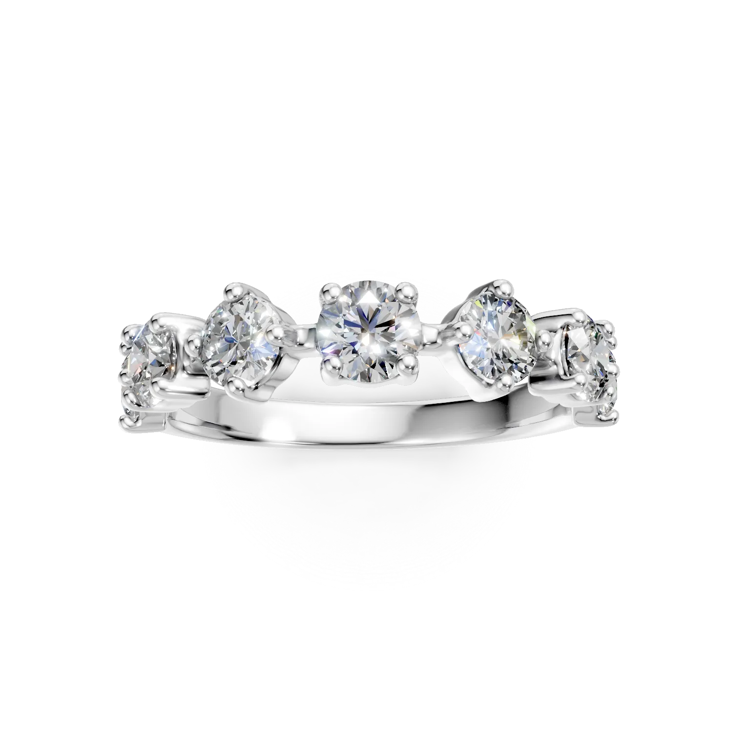 Inel semi eternity din aur alb cu diamante de 0.9ct create in laborator