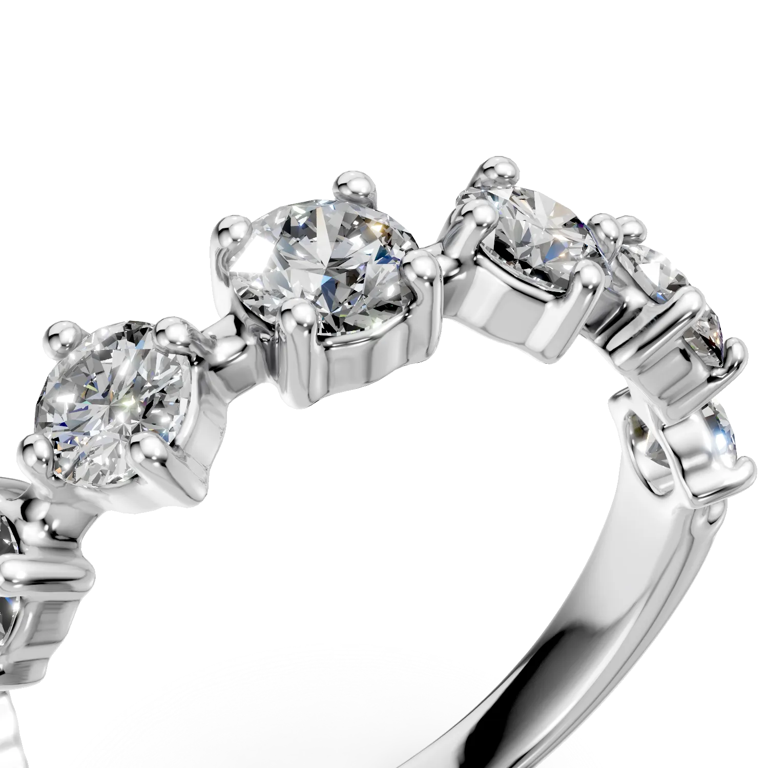 Inel semi eternity din aur alb cu diamante de 0.9ct create in laborator