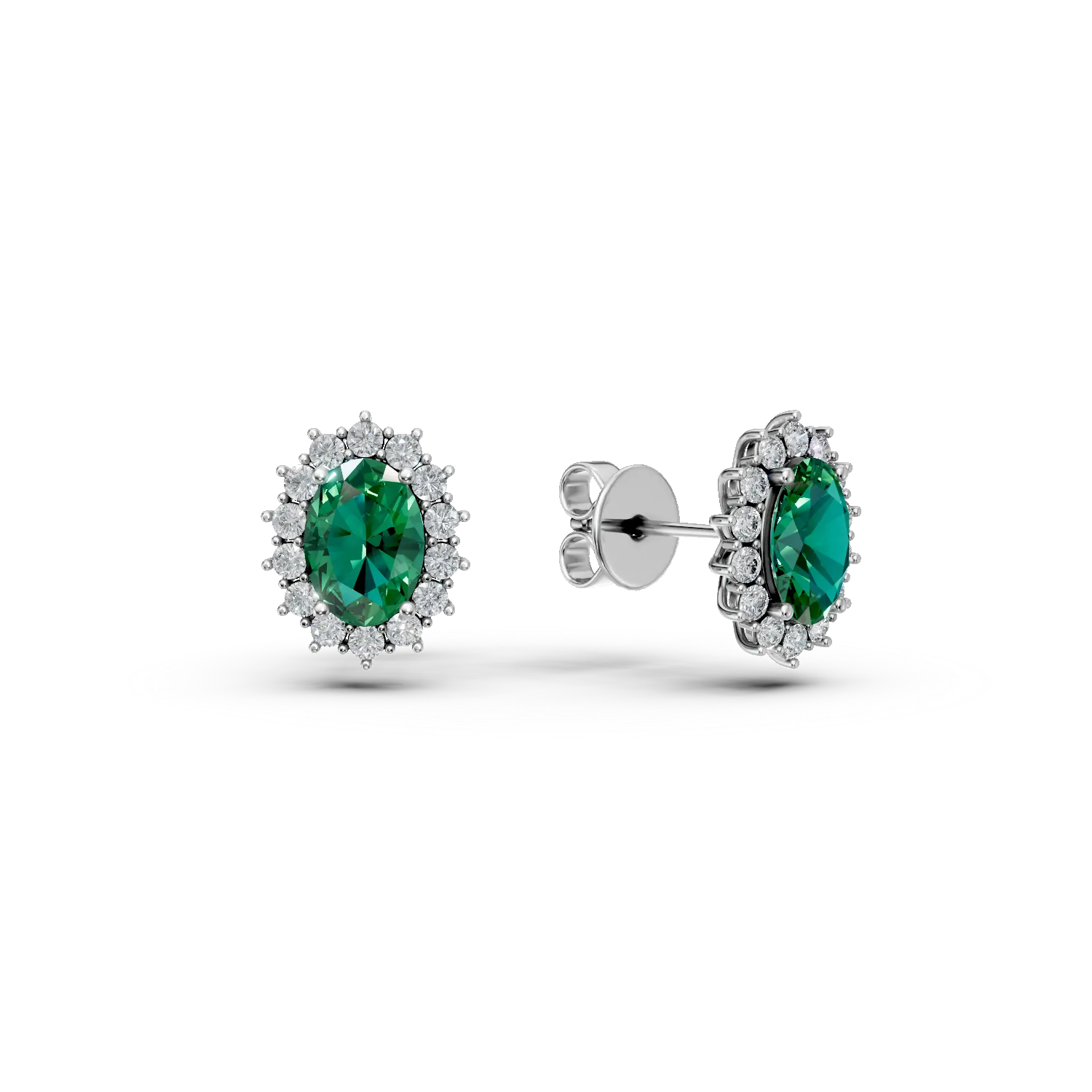 Cercei din aur alb cu smaralde si diamante de 3.3ct create in laborator