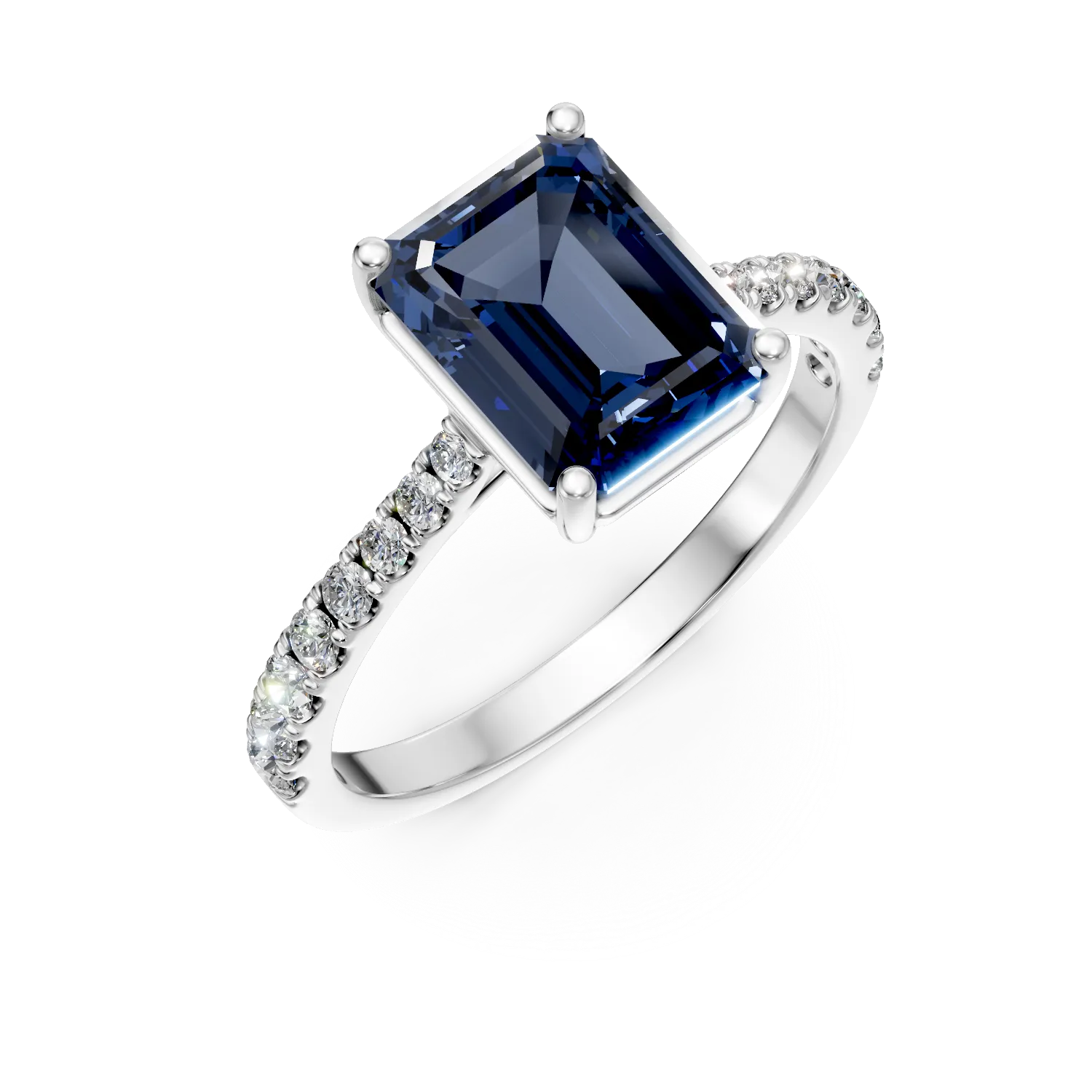 Inel din aur alb cu safir si diamante de 2.2ct create in laborator
