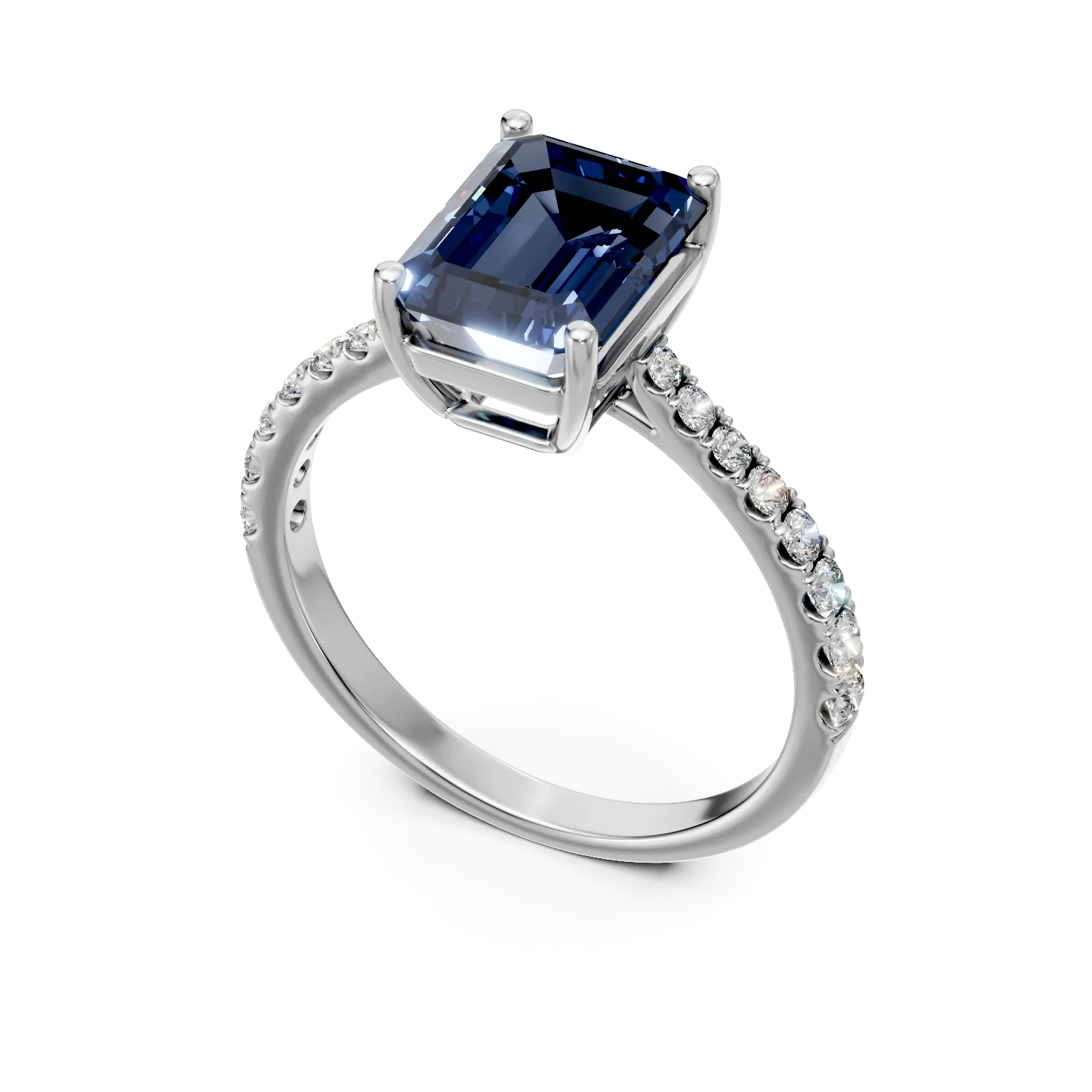 Inel din aur alb cu safir si diamante de 2.07ct create in laborator
