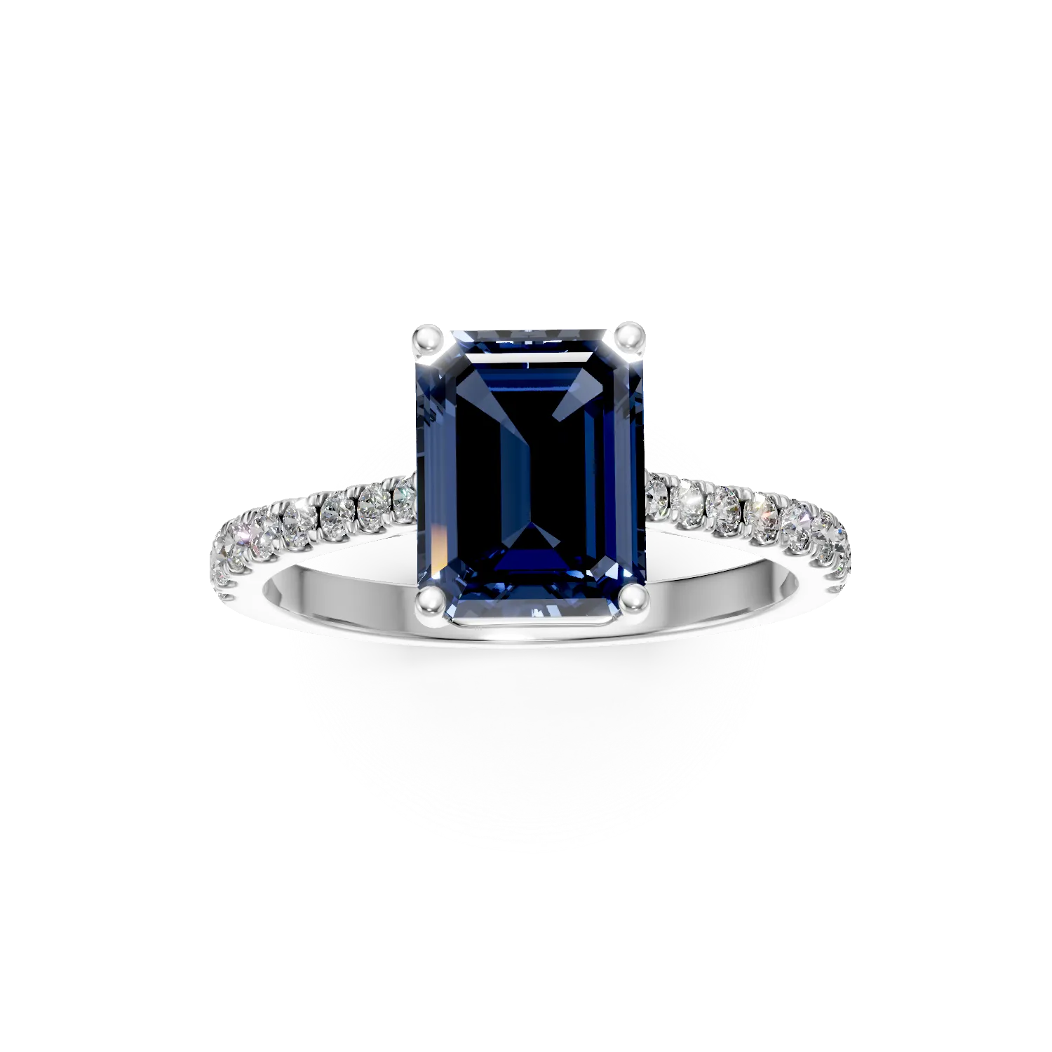 Inel din aur alb cu safir si diamante de 2.07ct create in laborator