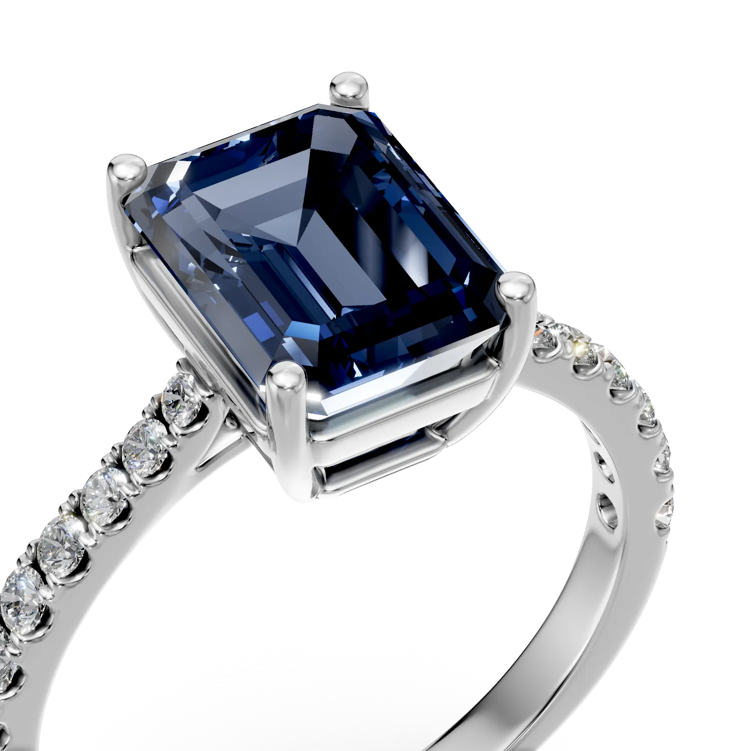 Inel din aur alb cu safir si diamante de 2.07ct create in laborator