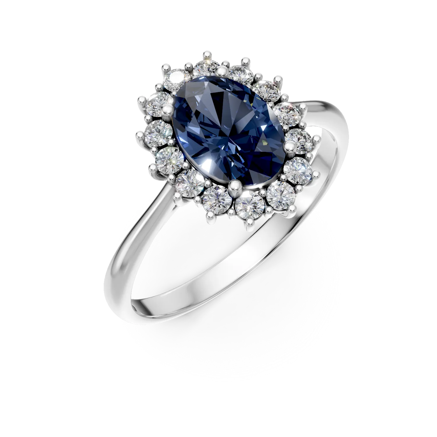 Inel din aur alb cu safir si diamante de 1.8ct create in laborator