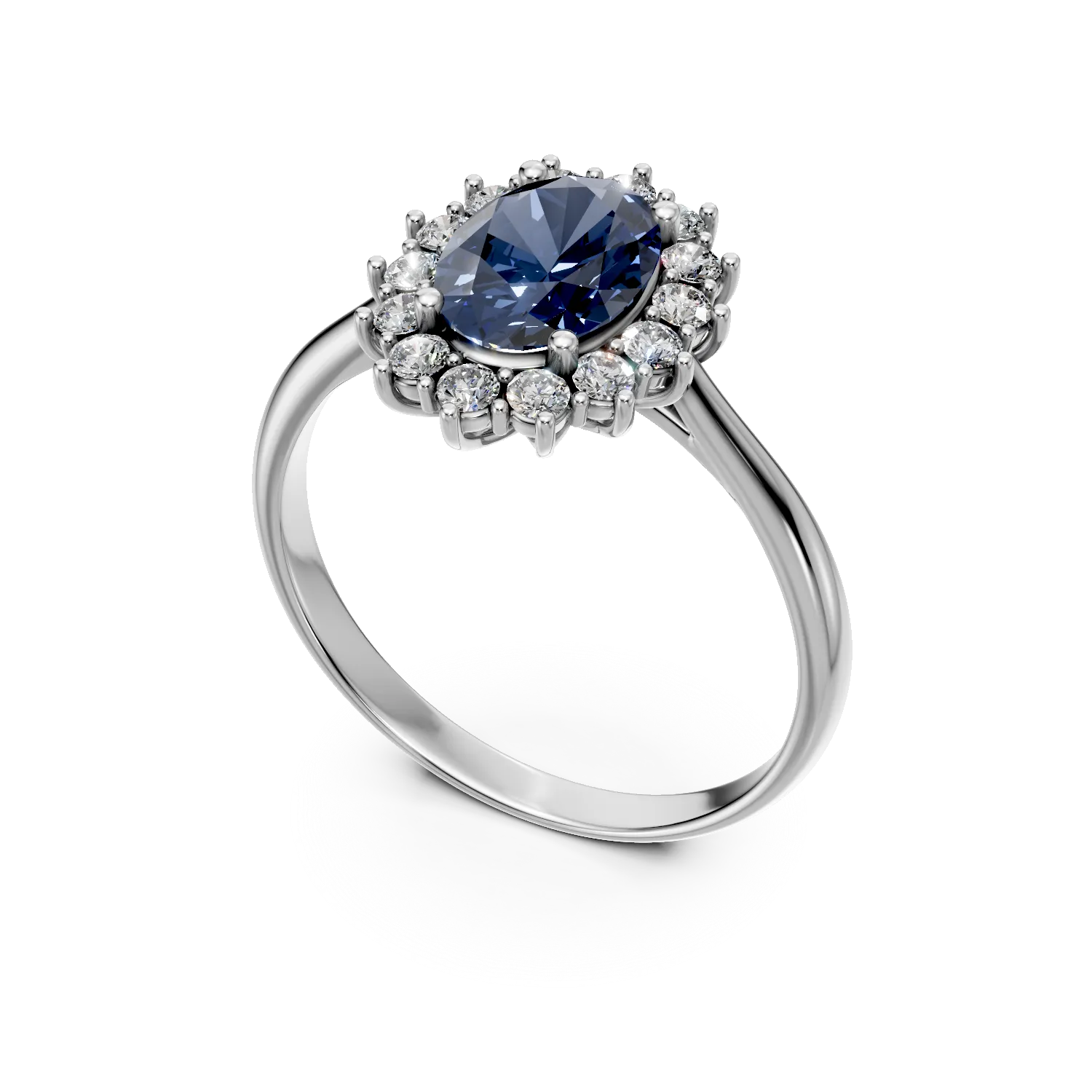Inel din aur alb cu safir si diamante de 1.8ct create in laborator