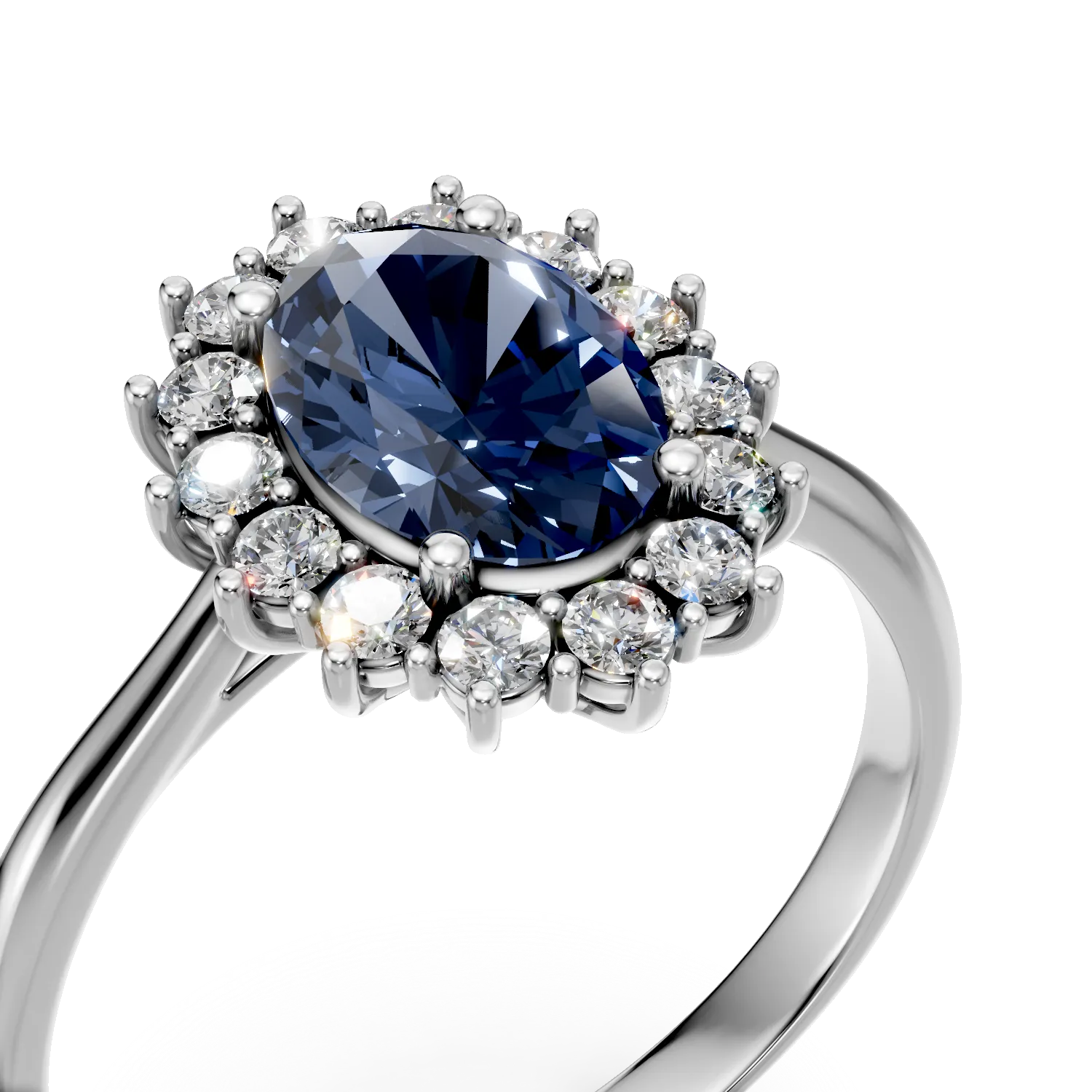 Inel din aur alb cu safir si diamante de 1.8ct create in laborator