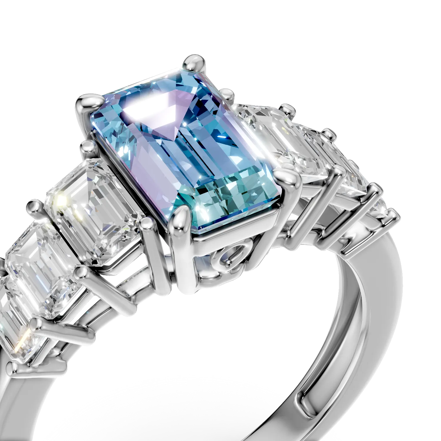 Inel din aur alb cu diamant fancy vivid blue si diamante de 2.02ct create in laborator