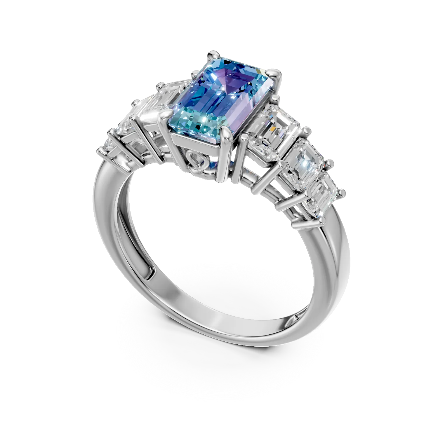 Inel din aur alb cu diamant fancy vivid blue si diamante de 2.6ct create in laborator