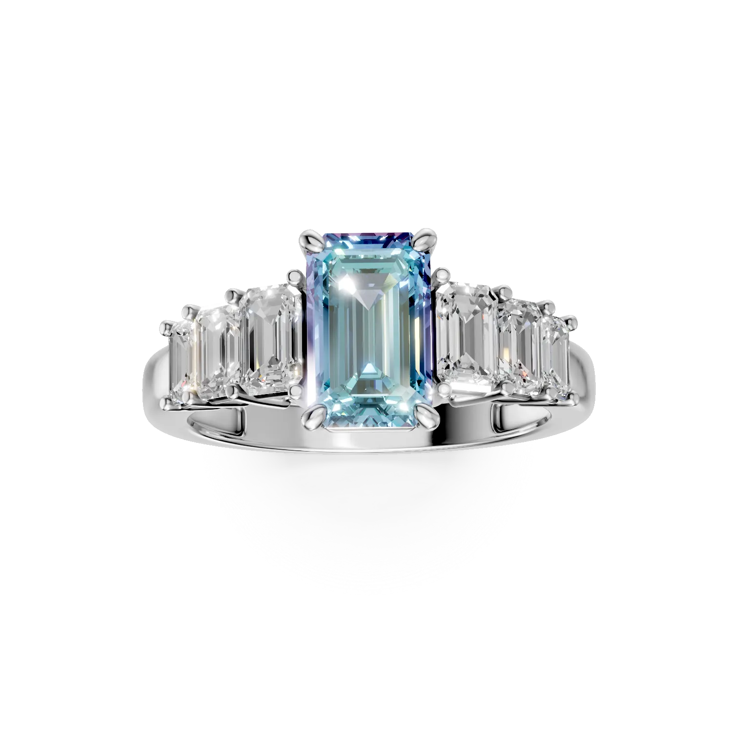 Inel din aur alb cu diamant fancy vivid blue si diamante de 2.6ct create in laborator