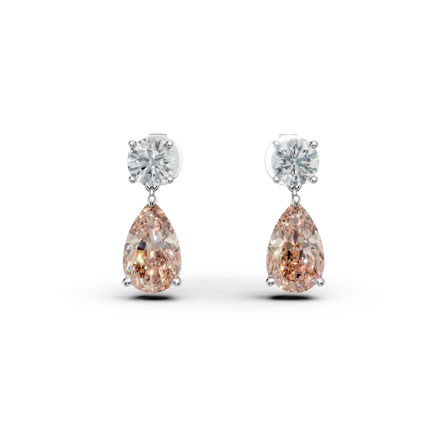 Cercei din aur alb cu diamante fancy roz si diamante incolore de 8.2ct create in laborator