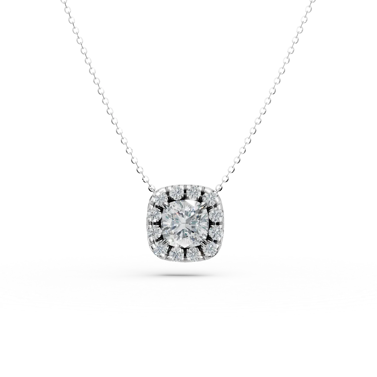Lant cu pandantiv geometric din aur alb cu diamante create in laborator de 2.6ct