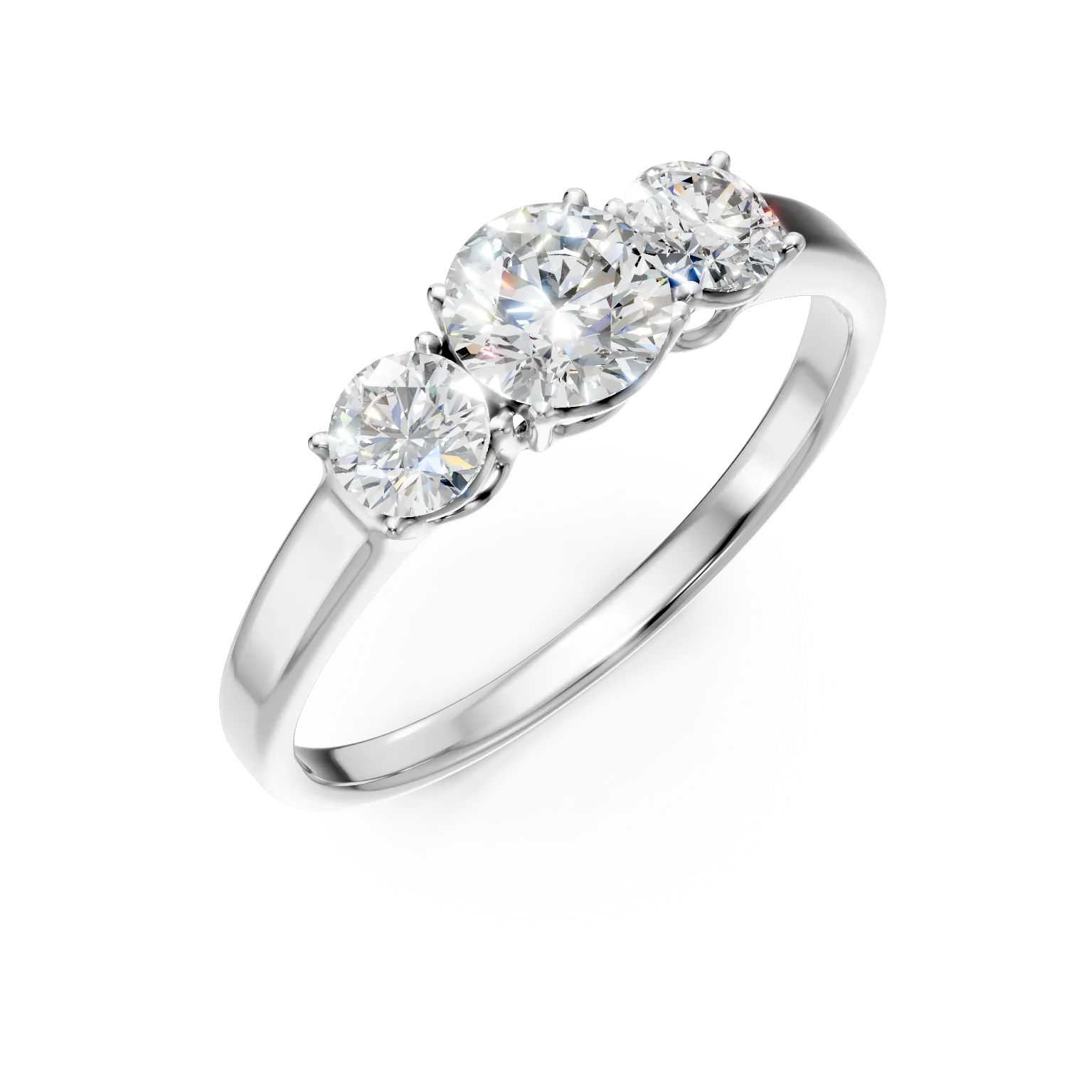 Inel clasic din aur alb cu diamante create in laborator de 1ct