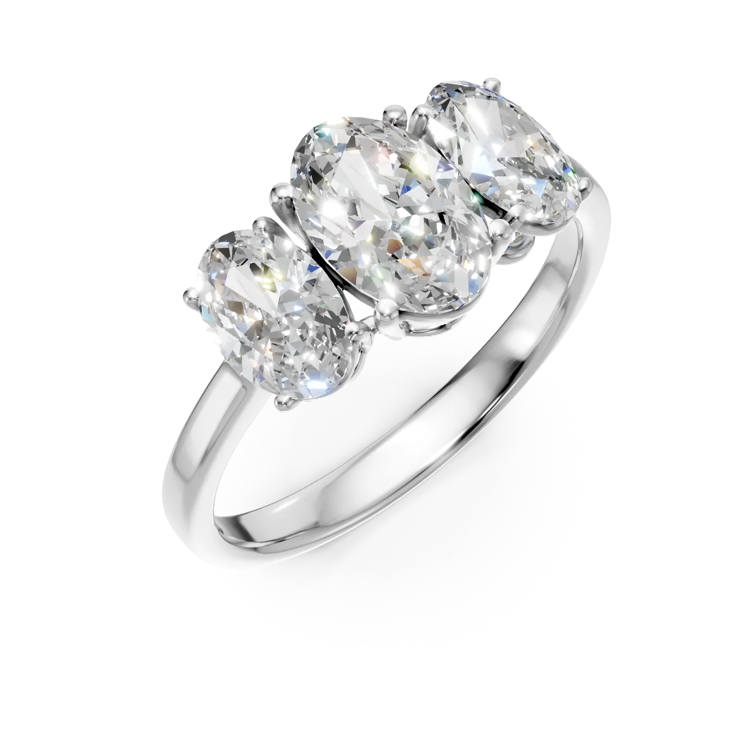Inel din aur alb cu diamante create in laborator taietura ovala de 2.1ct