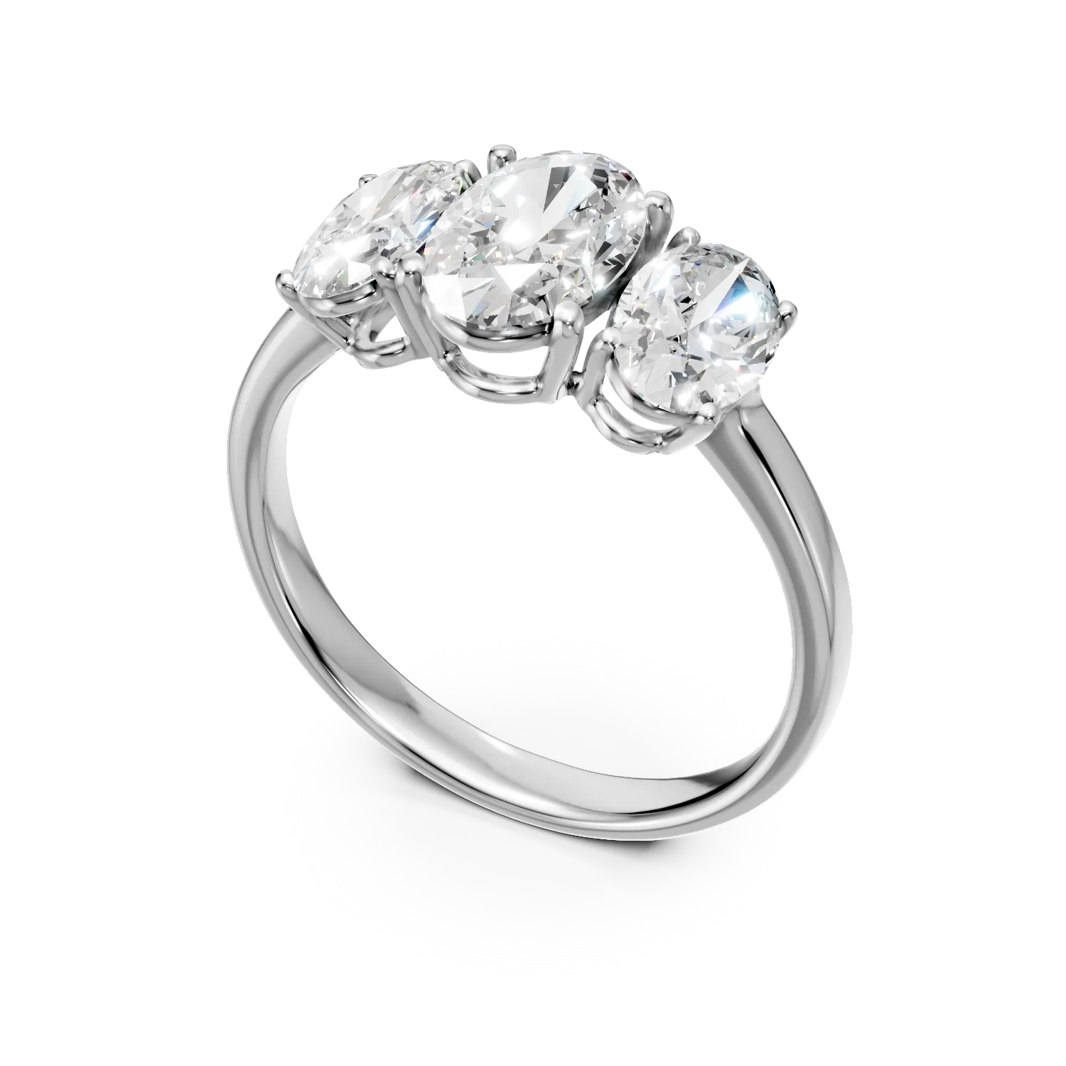Inel din aur alb cu diamante create in laborator taietura ovala de 2.1ct