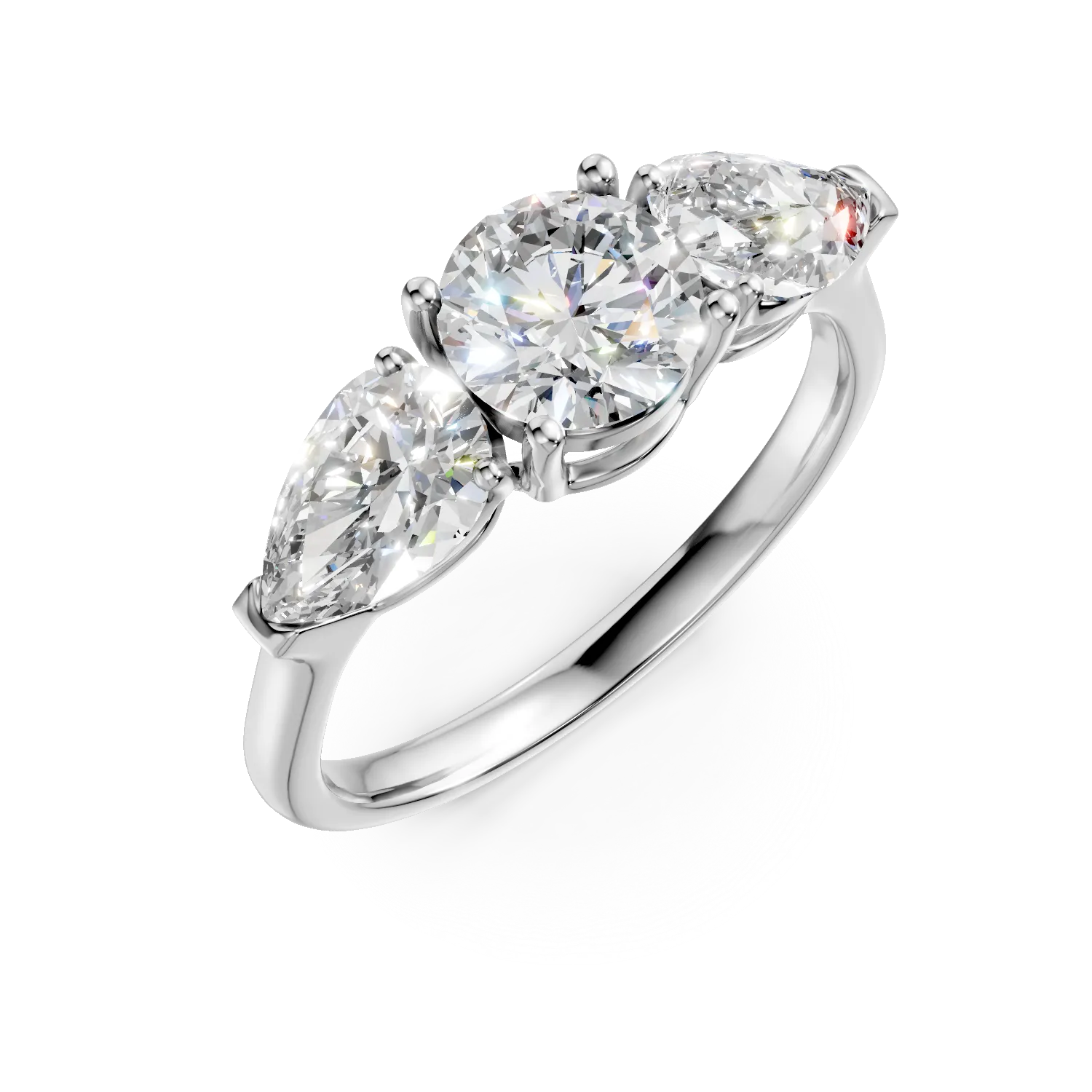 Inel din aur alb cu diamante create in laborator round si pear de 1.9ct