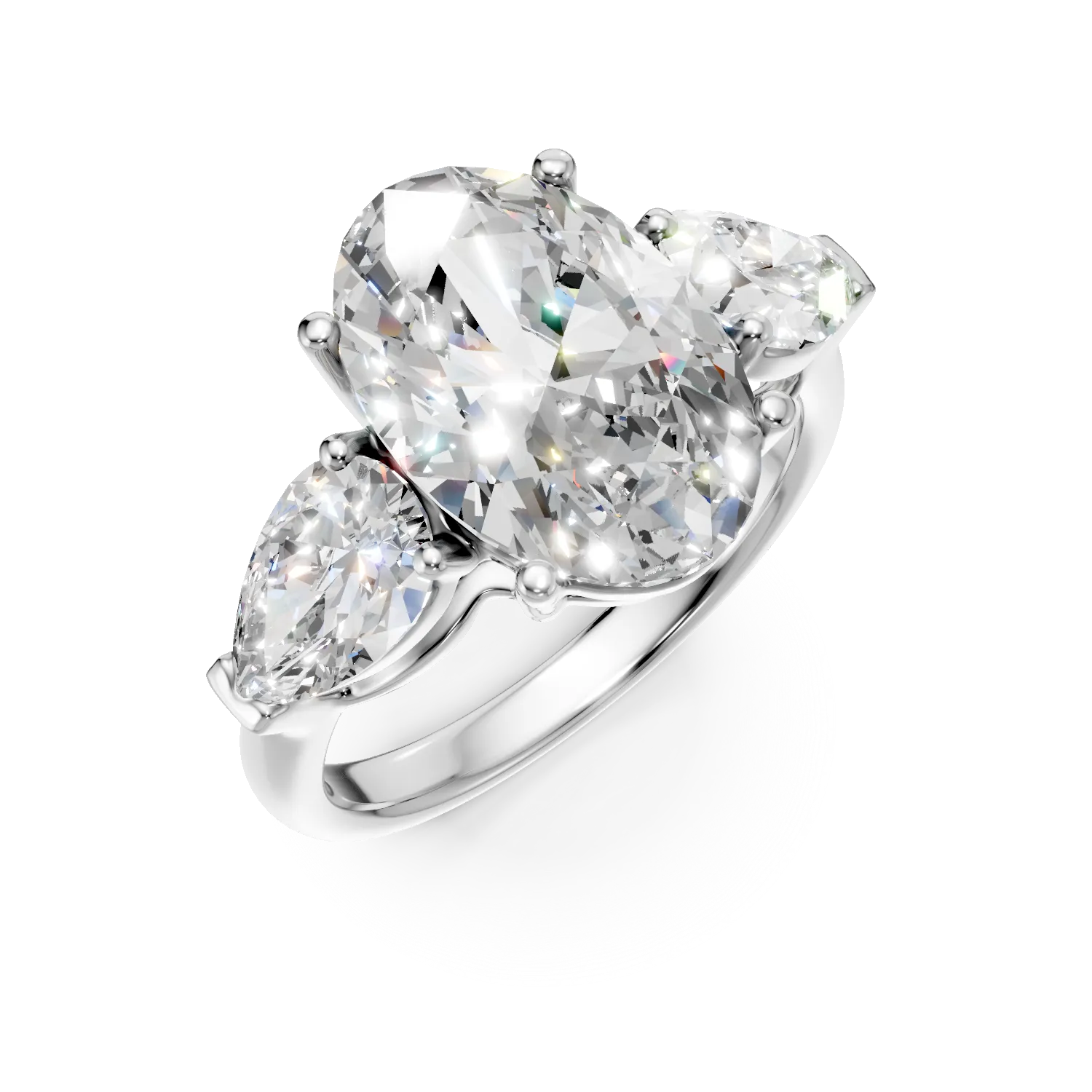Inel de logodna din aur alb cu diamante create in laborator pear si oval de 6.6ct