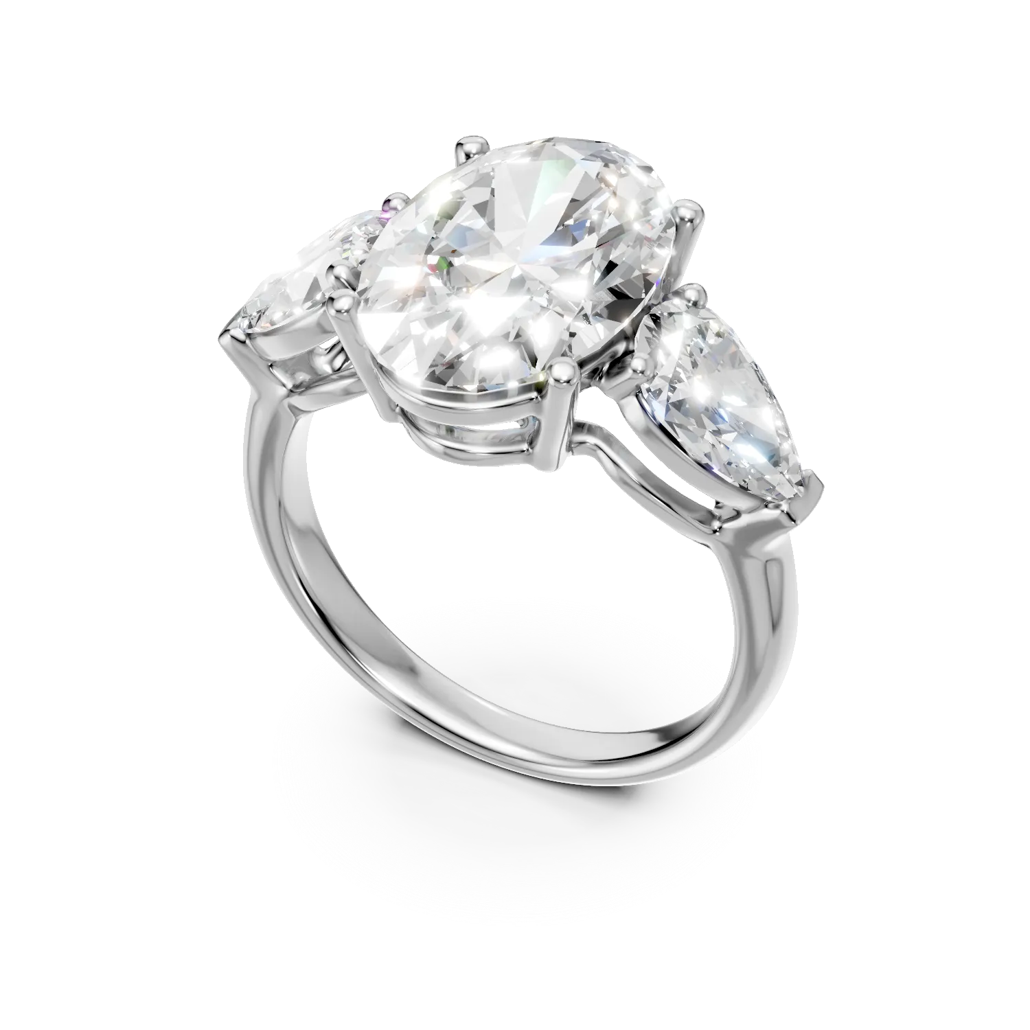 Inel de logodna din aur alb cu diamante create in laborator pear si oval de 6.7ct