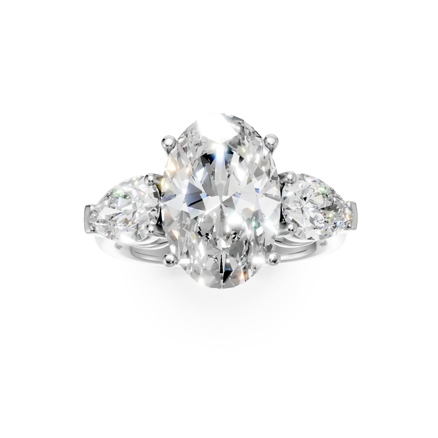 Inel de logodna din aur alb cu diamante create in laborator pear si oval de 6.7ct