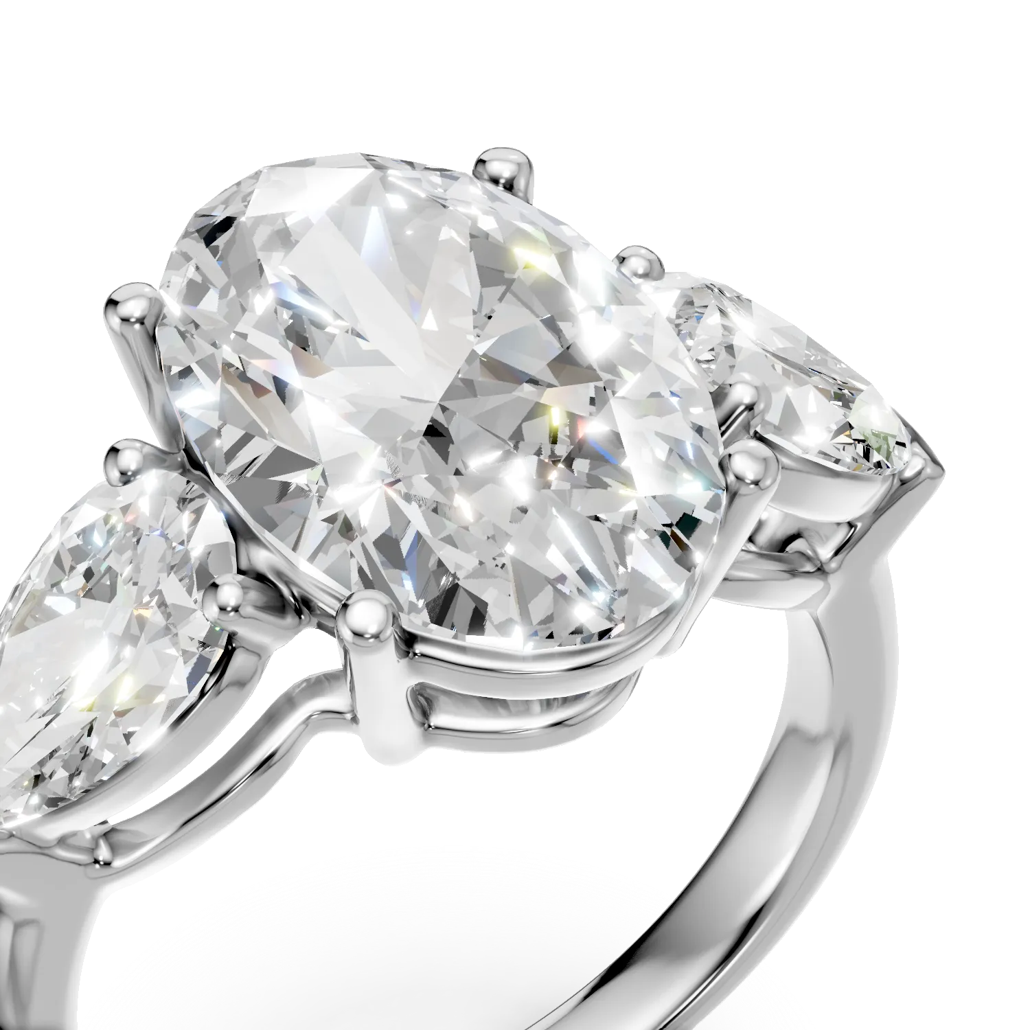 Inel de logodna din aur alb cu diamante create in laborator pear si oval de 6.7ct