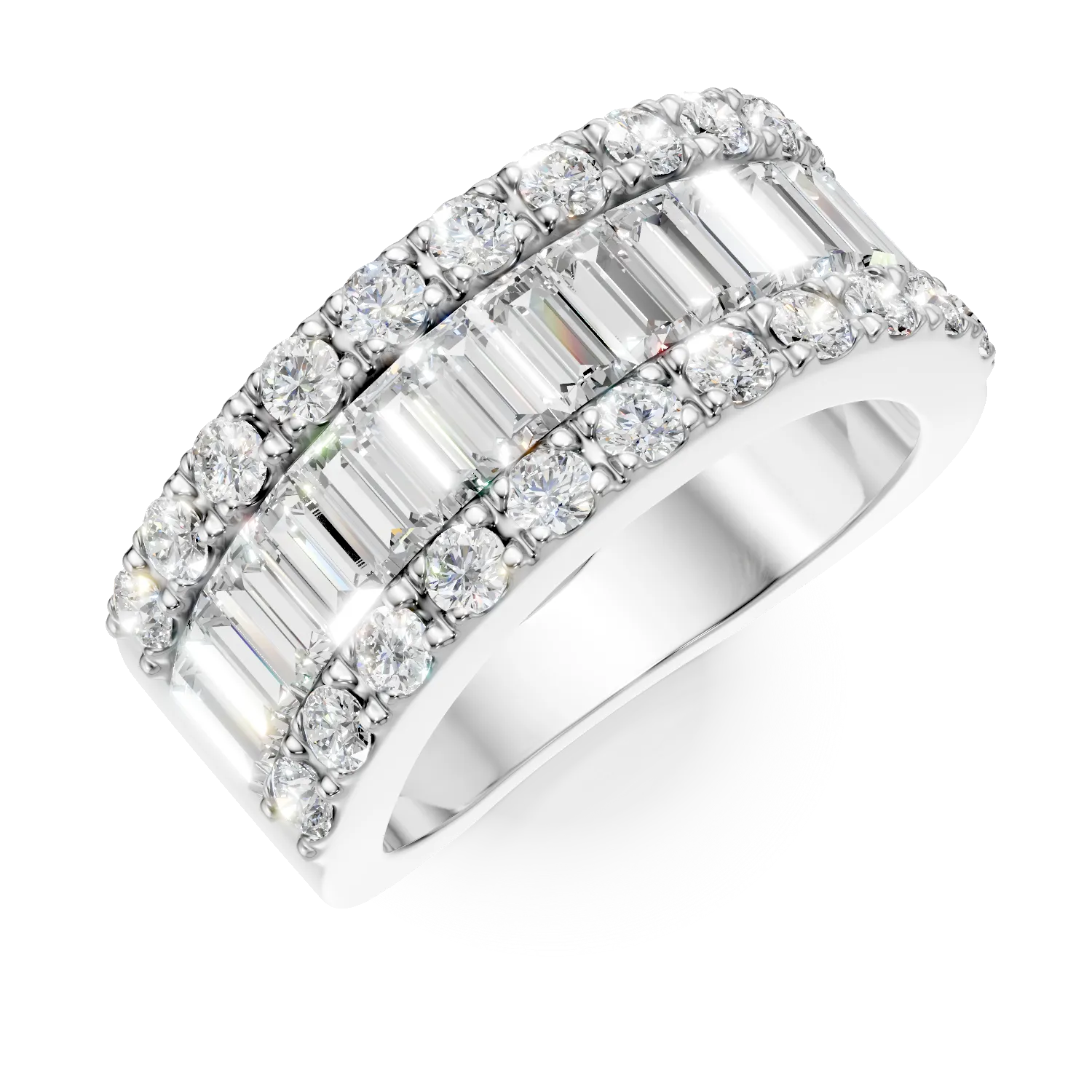 Inel din aur alb cu diamante create in laborator baguette si round de 2.8ct