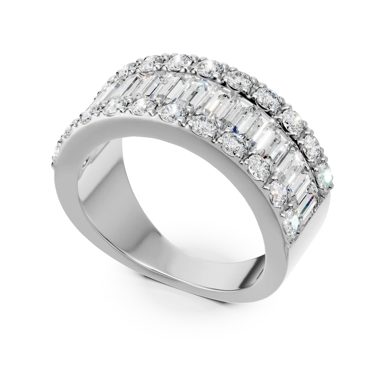 Inel din aur alb cu diamante create in laborator baguette si round de 2.8ct