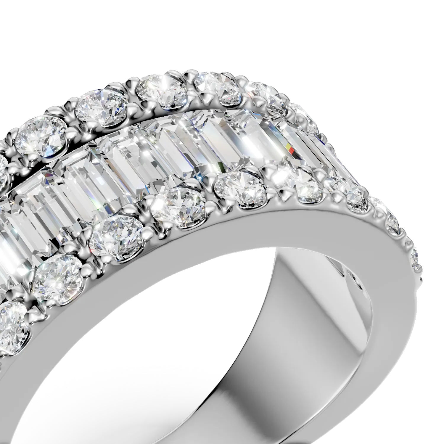 Inel din aur alb cu diamante create in laborator baguette si round de 2.8ct