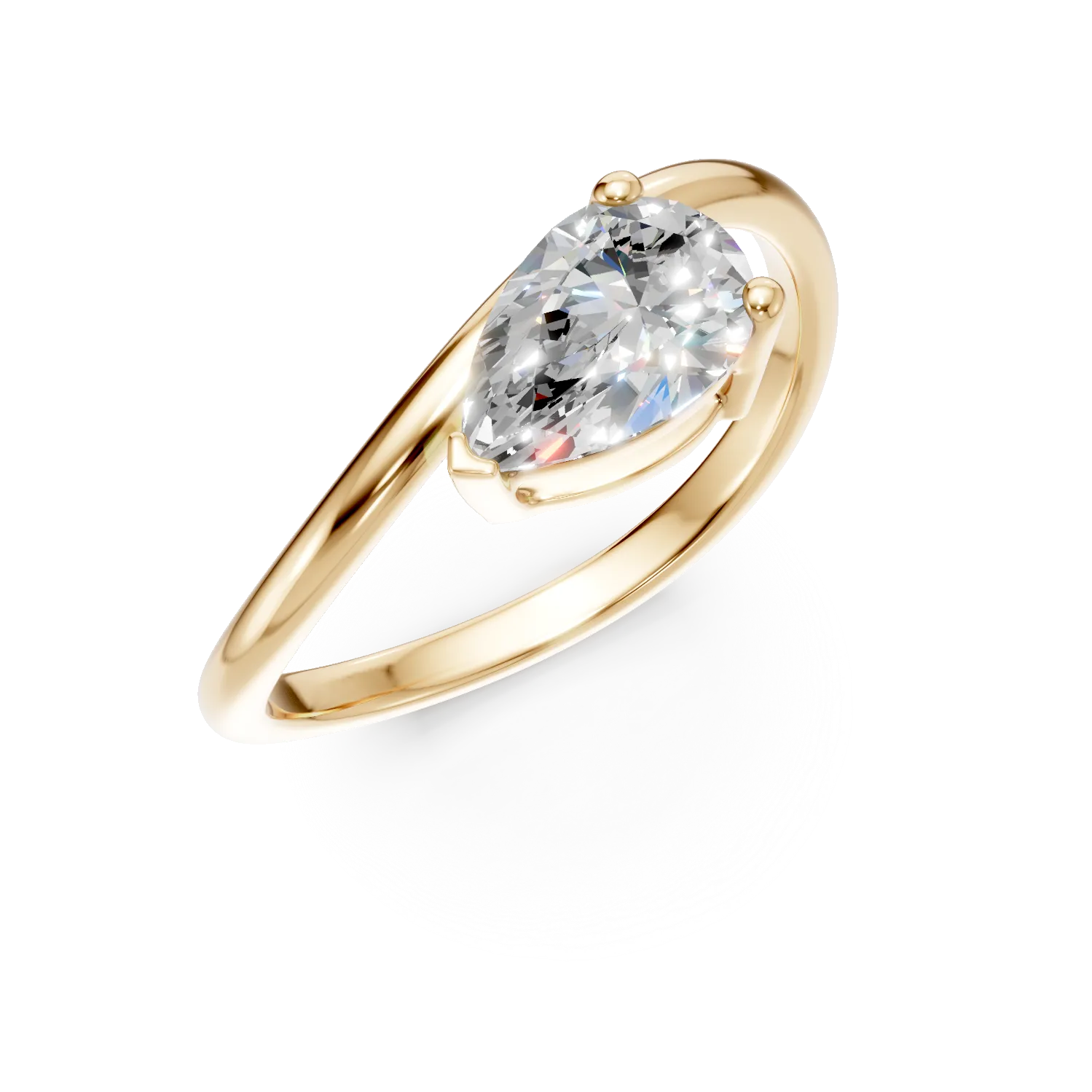 Inel de logodna din aur galben cu un diamant creat in laborator pear de 1ct