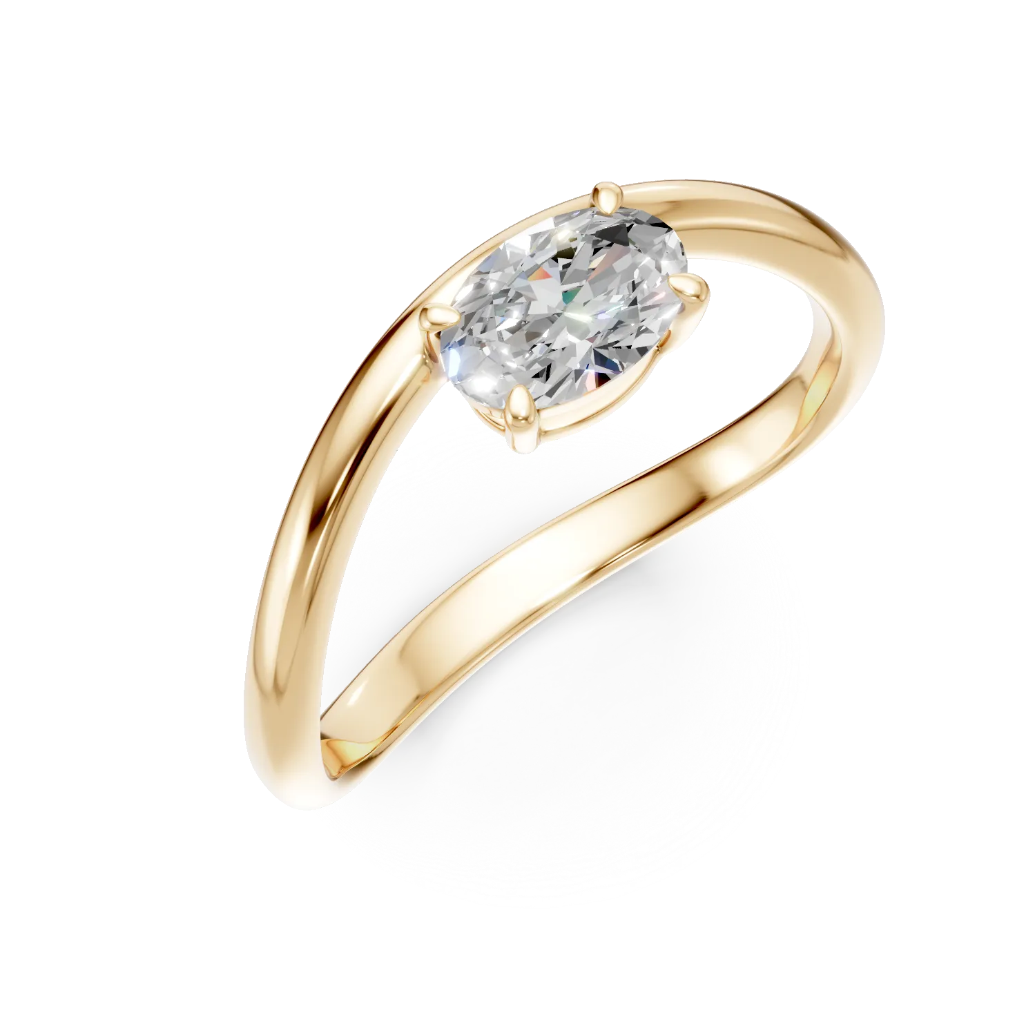 Inel de logodna din aur galben cu un diamant creat in laborator oval de 0.5ct