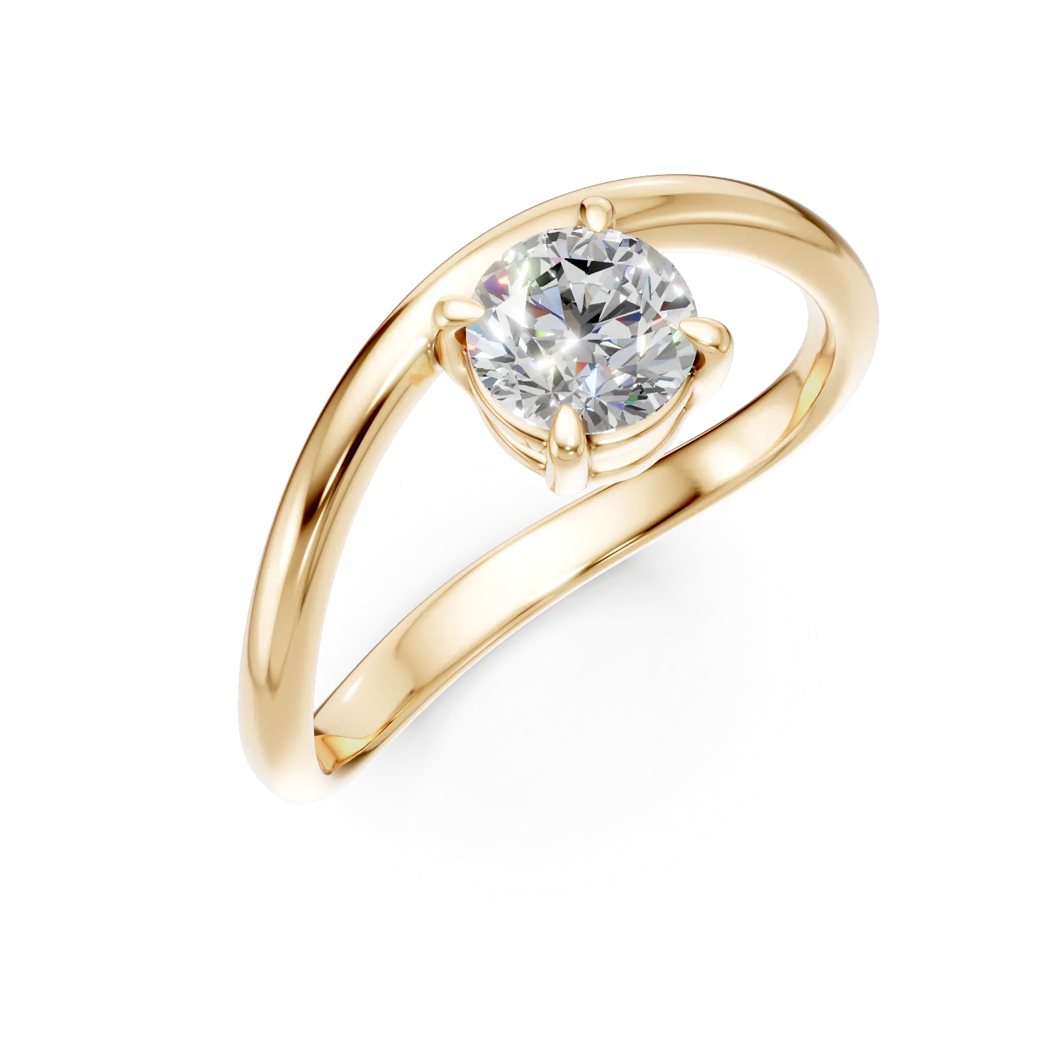 Inel de logodna din aur galben cu un diamant creat in laborator de 0.5ct