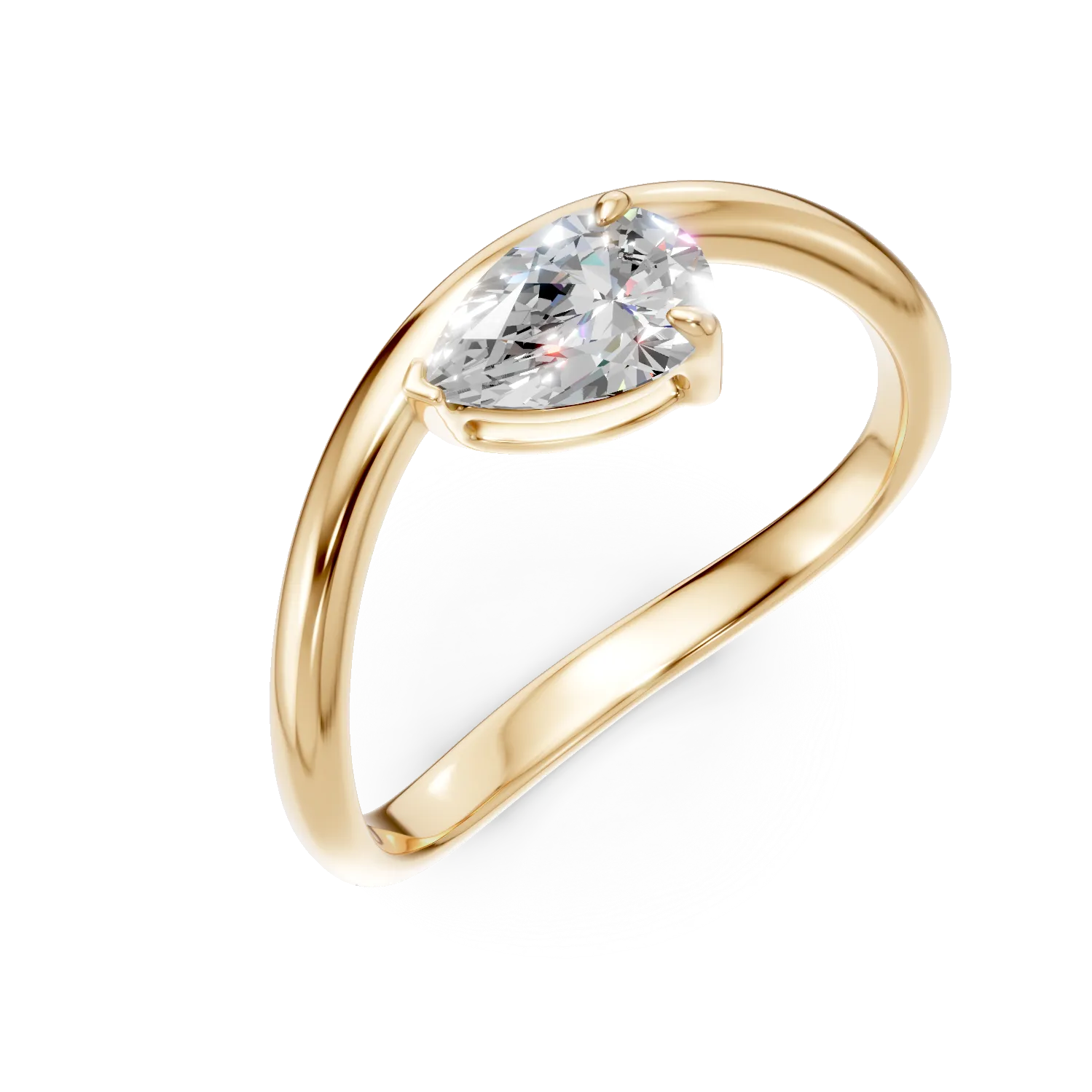 Inel de logodna din aur galben cu un diamant creat in laborator pear de 0.5ct
