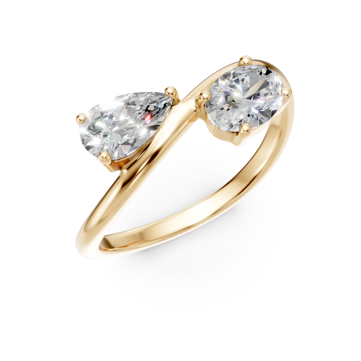 Inel de logodna din aur galben cu diamante create in laborator pear si oval de 1ct