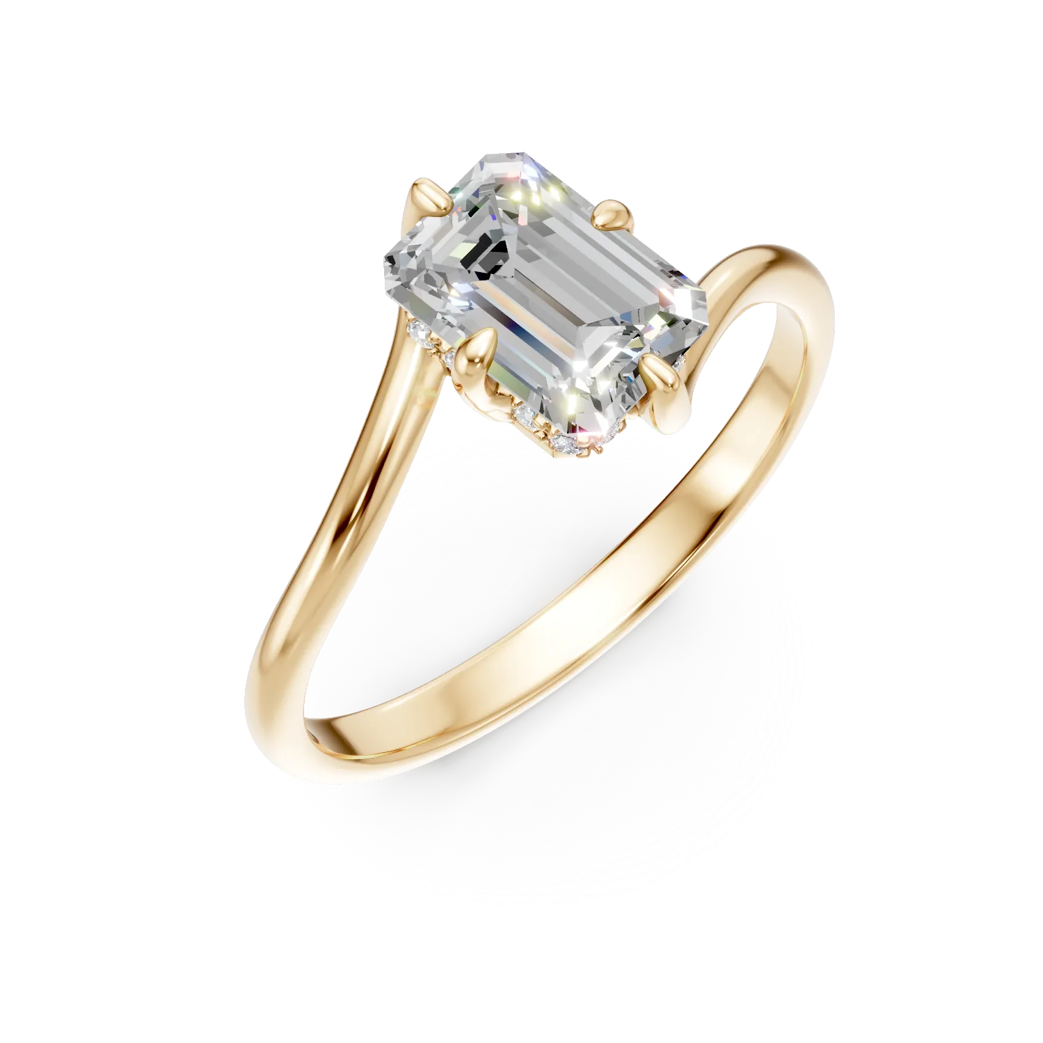 Inel de logodna din aur galben cu diamante create in laborator emerald si round de 1ct