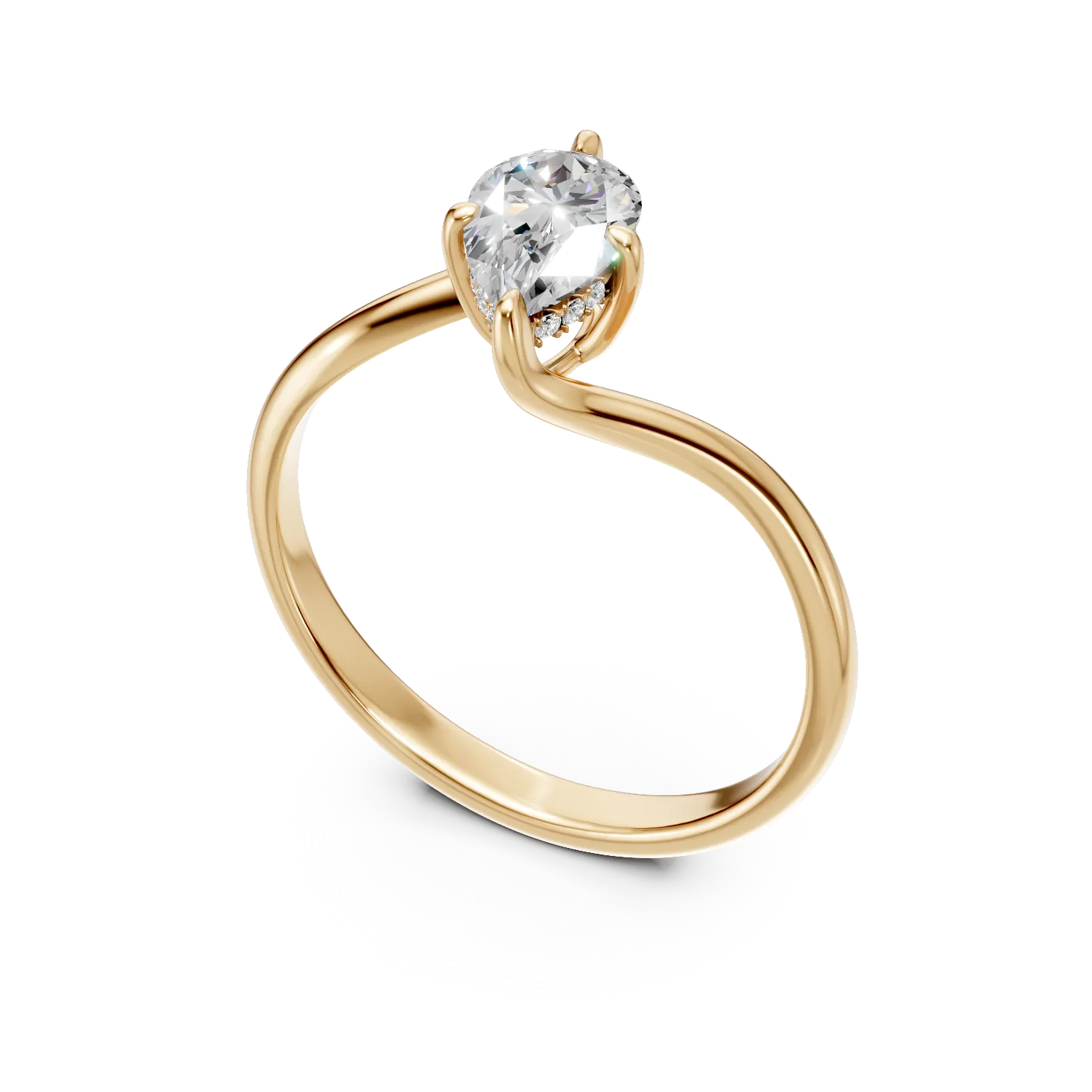 Inel de logodna din aur galben cu diamante create in laborator pear si round de 1.1ct