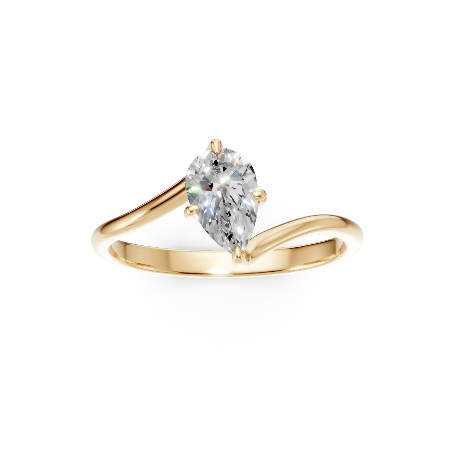 Inel de logodna din aur galben cu diamante create in laborator pear si round de 1.1ct